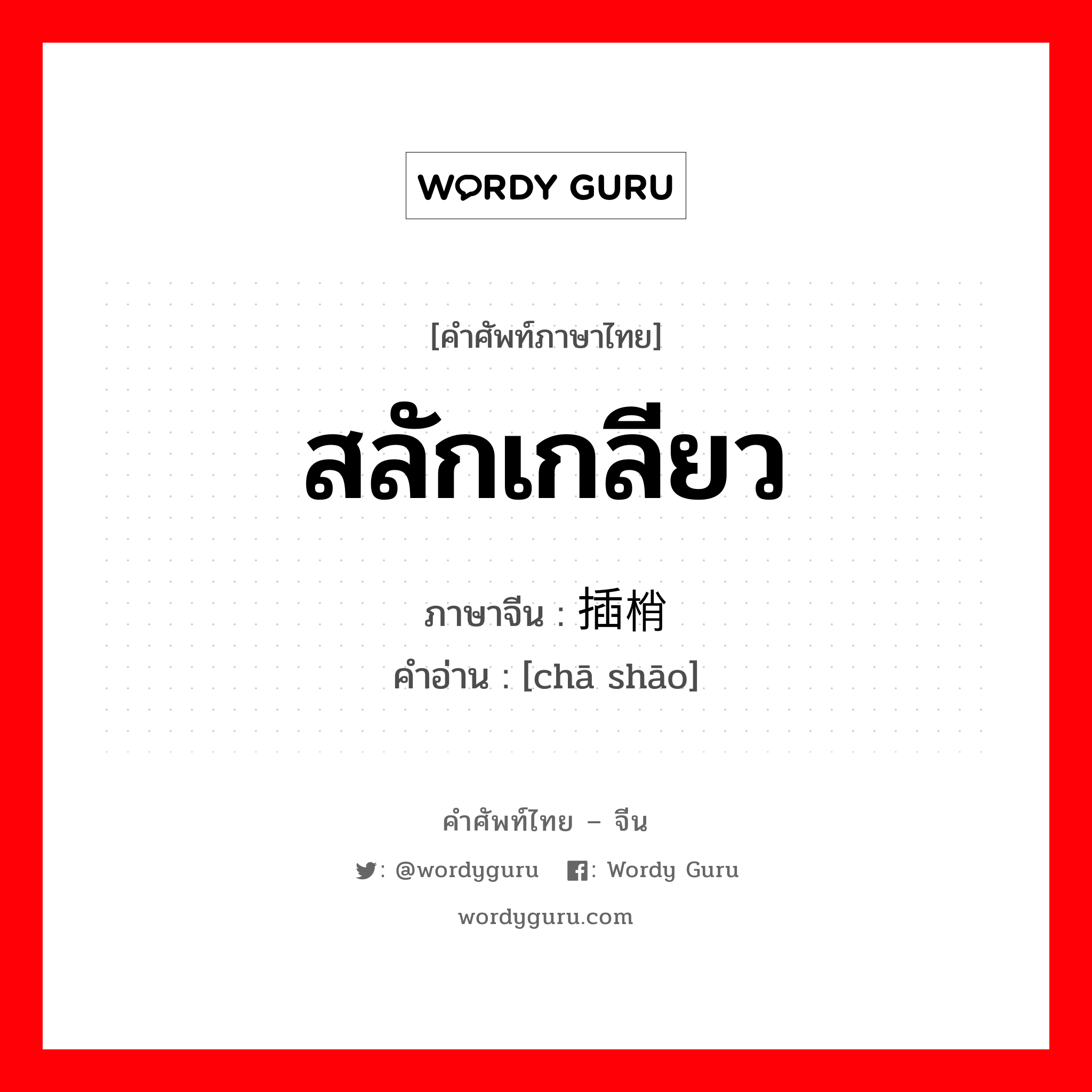 สลักเกลียว ภาษาจีนคืออะไร, คำศัพท์ภาษาไทย - จีน สลักเกลียว ภาษาจีน 插梢 คำอ่าน [chā shāo]