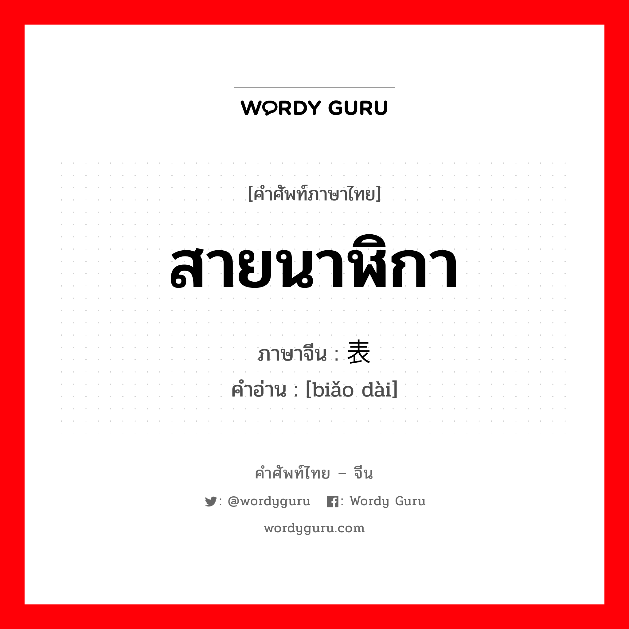 สายนาฬิกา ภาษาจีนคืออะไร, คำศัพท์ภาษาไทย - จีน สายนาฬิกา ภาษาจีน 表带 คำอ่าน [biǎo dài]