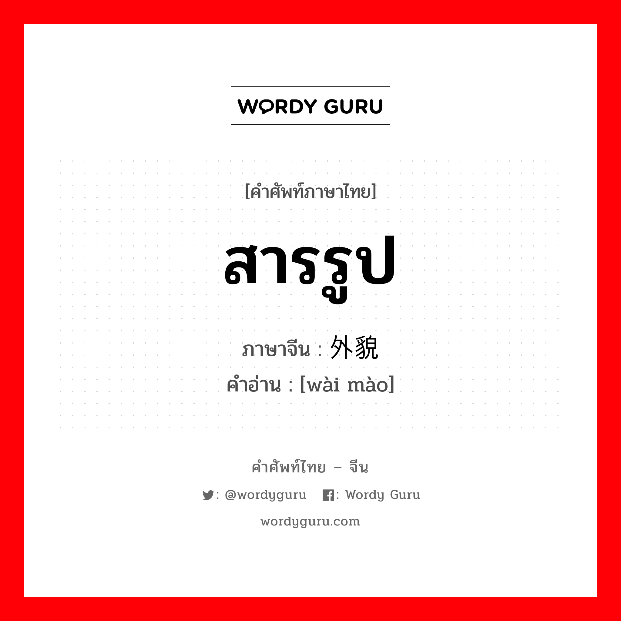 สารรูป ภาษาจีนคืออะไร, คำศัพท์ภาษาไทย - จีน สารรูป ภาษาจีน 外貌 คำอ่าน [wài mào]