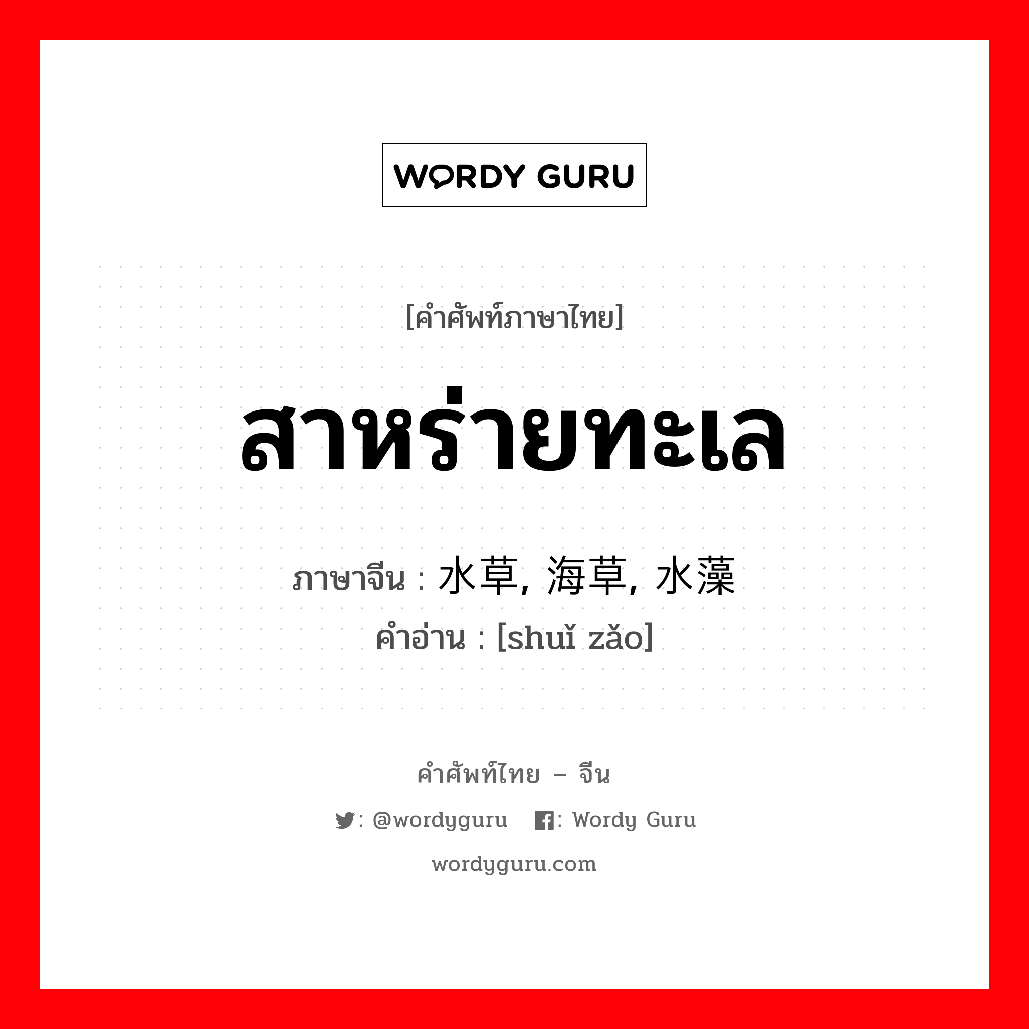 สาหร่ายทะเล ภาษาจีนคืออะไร, คำศัพท์ภาษาไทย - จีน สาหร่ายทะเล ภาษาจีน 水草, 海草, 水藻 คำอ่าน [shuǐ zǎo]