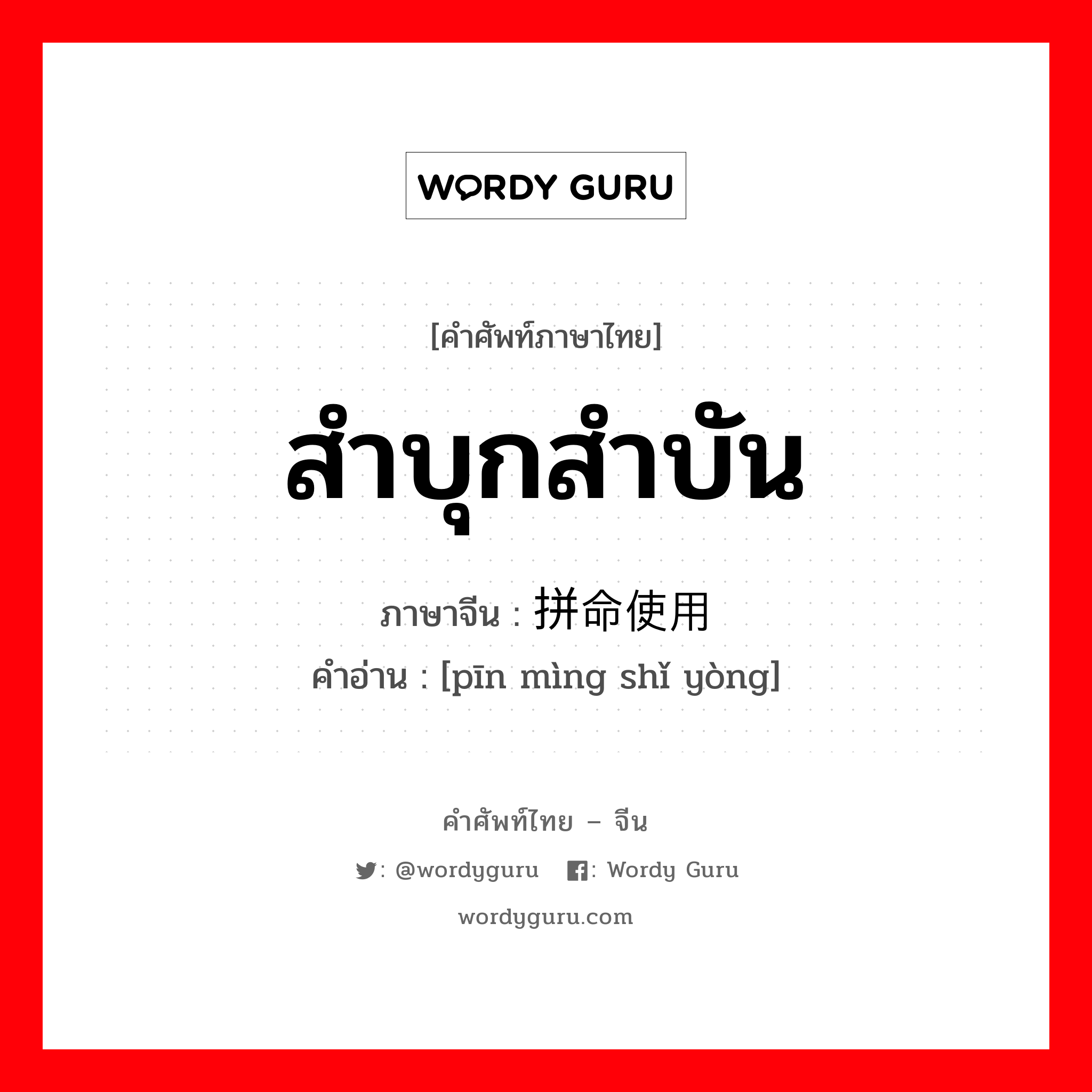 สำบุกสำบัน ภาษาจีนคืออะไร, คำศัพท์ภาษาไทย - จีน สำบุกสำบัน ภาษาจีน 拼命使用 คำอ่าน [pīn mìng shǐ yòng]