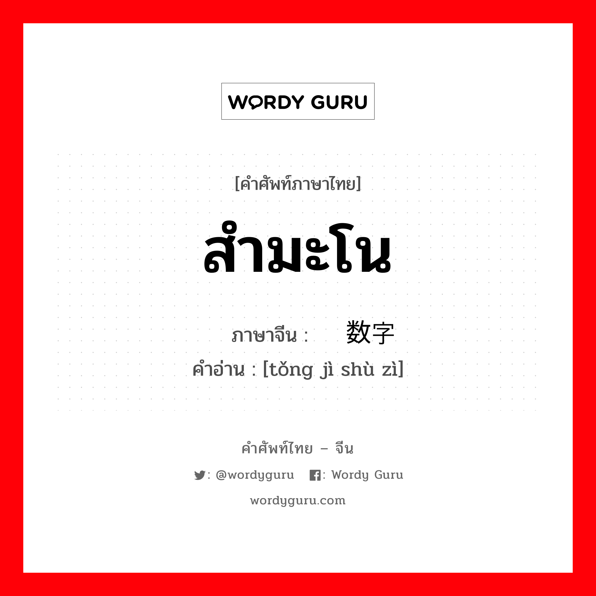 สำมะโน ภาษาจีนคืออะไร, คำศัพท์ภาษาไทย - จีน สำมะโน ภาษาจีน 统计数字 คำอ่าน [tǒng jì shù zì]