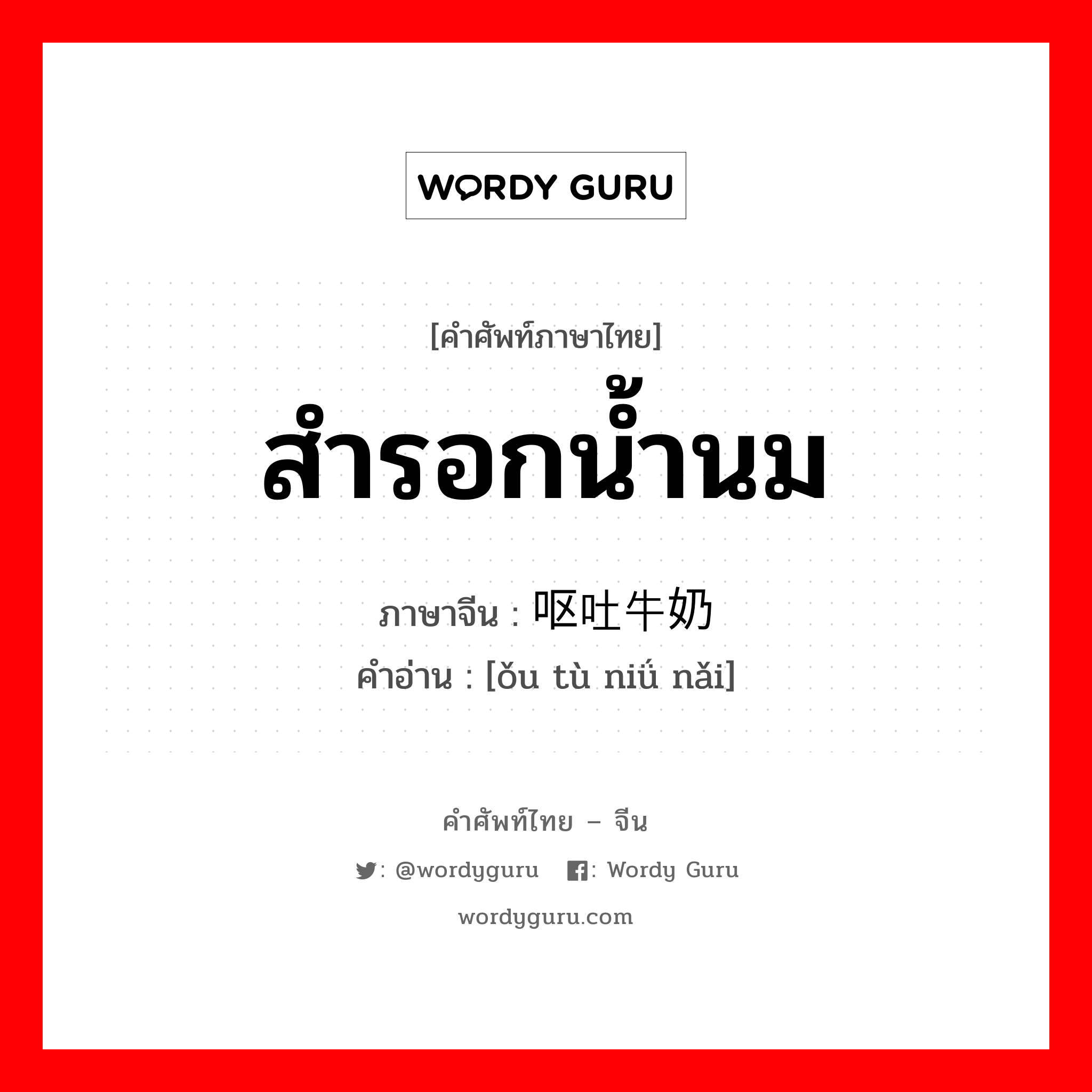 สำรอกน้ำนม ภาษาจีนคืออะไร, คำศัพท์ภาษาไทย - จีน สำรอกน้ำนม ภาษาจีน 呕吐牛奶 คำอ่าน [ǒu tù niǘ nǎi]