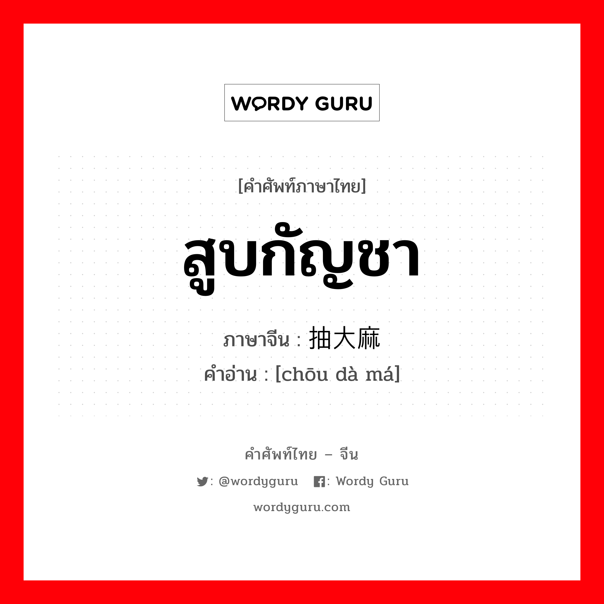 สูบกัญชา ภาษาจีนคืออะไร, คำศัพท์ภาษาไทย - จีน สูบกัญชา ภาษาจีน 抽大麻 คำอ่าน [chōu dà má]