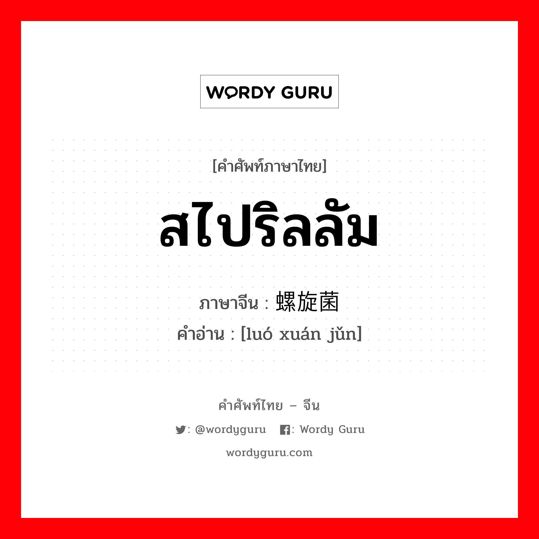 สไปริลลัม ภาษาจีนคืออะไร, คำศัพท์ภาษาไทย - จีน สไปริลลัม ภาษาจีน 螺旋菌 คำอ่าน [luó xuán jǔn]