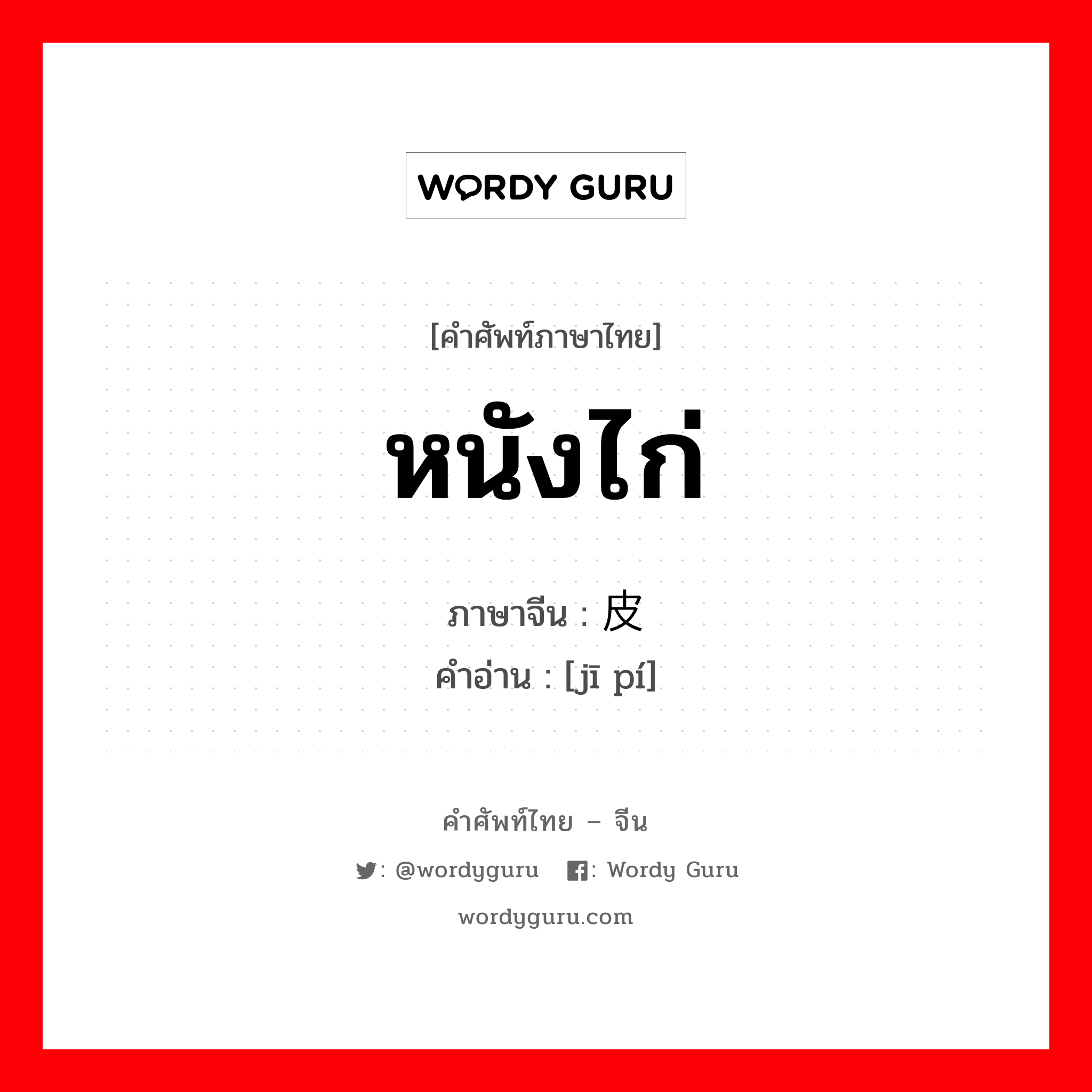 หนังไก่ ภาษาจีนคืออะไร, คำศัพท์ภาษาไทย - จีน หนังไก่ ภาษาจีน 鸡皮 คำอ่าน [jī pí]