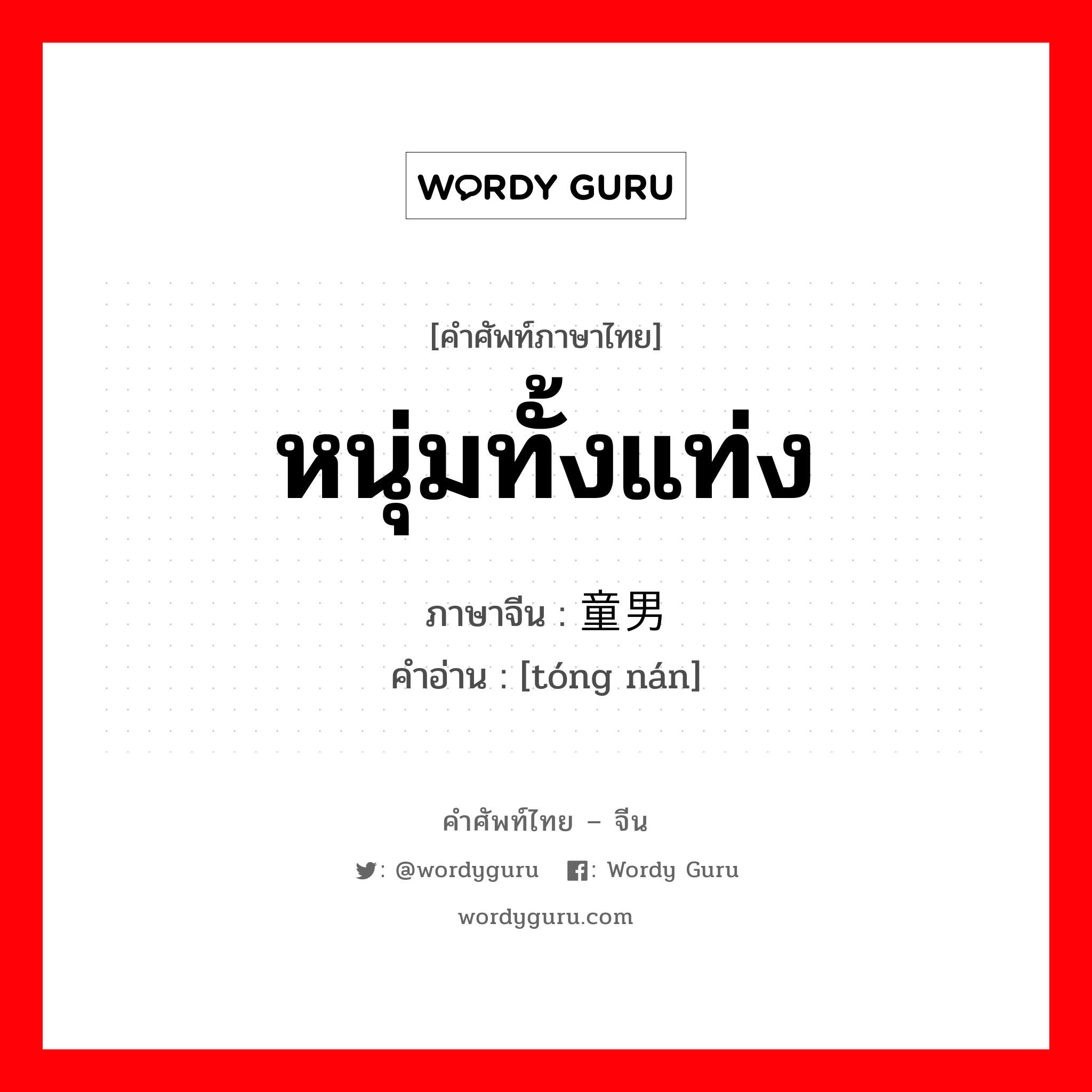 หนุ่มทั้งแท่ง ภาษาจีนคืออะไร, คำศัพท์ภาษาไทย - จีน หนุ่มทั้งแท่ง ภาษาจีน 童男 คำอ่าน [tóng nán]