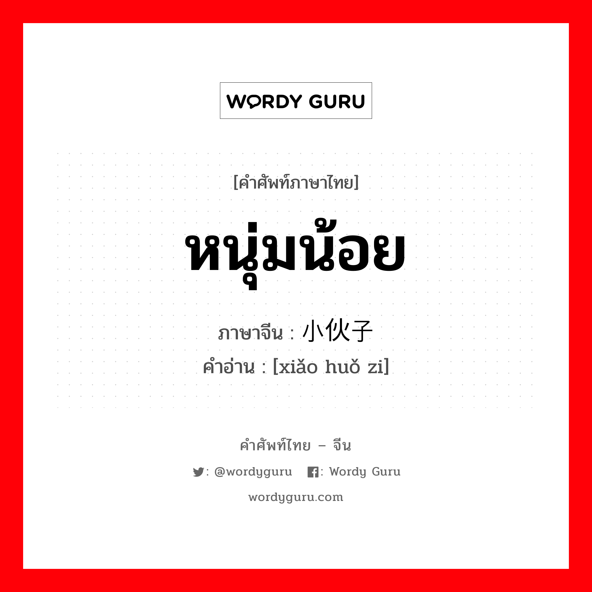 หนุ่มน้อย ภาษาจีนคืออะไร, คำศัพท์ภาษาไทย - จีน หนุ่มน้อย ภาษาจีน 小伙子 คำอ่าน [xiǎo huǒ zi]