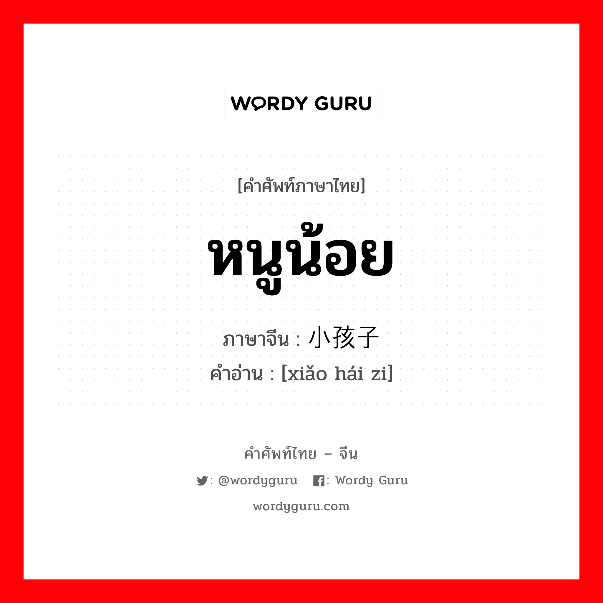 หนูน้อย ภาษาจีนคืออะไร, คำศัพท์ภาษาไทย - จีน หนูน้อย ภาษาจีน 小孩子 คำอ่าน [xiǎo hái zi]