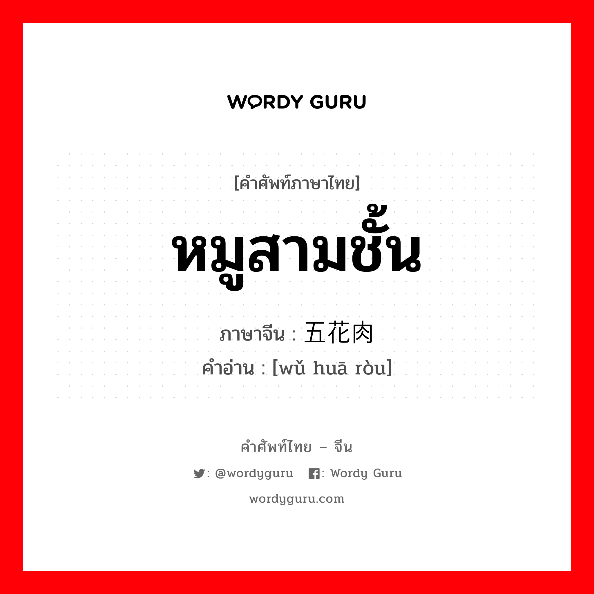 หมูสามชั้น ภาษาจีนคืออะไร, คำศัพท์ภาษาไทย - จีน หมูสามชั้น ภาษาจีน 五花肉 คำอ่าน [wǔ huā ròu]