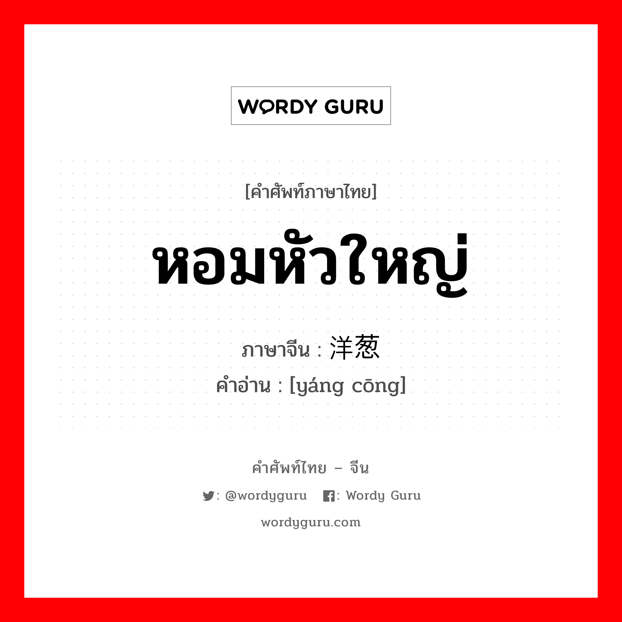 หอมหัวใหญ่ ภาษาจีนคืออะไร, คำศัพท์ภาษาไทย - จีน หอมหัวใหญ่ ภาษาจีน 洋葱 คำอ่าน [yáng cōng]