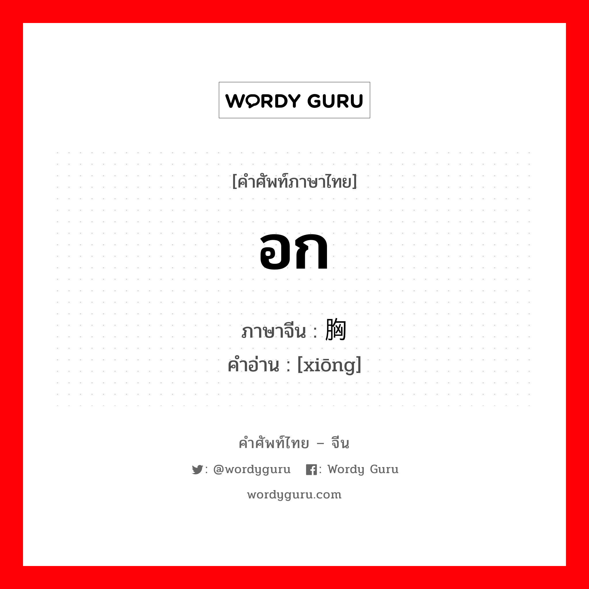 อก ภาษาจีนคืออะไร, คำศัพท์ภาษาไทย - จีน อก ภาษาจีน 胸 คำอ่าน [xiōng]