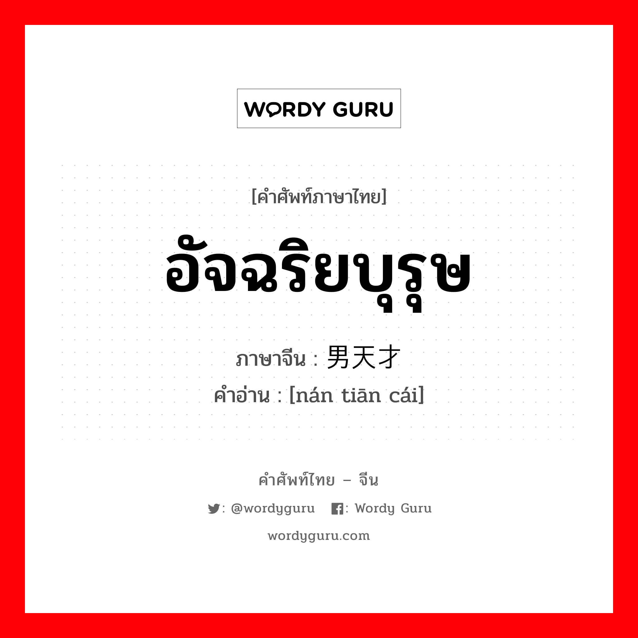 อัจฉริยบุรุษ ภาษาจีนคืออะไร, คำศัพท์ภาษาไทย - จีน อัจฉริยบุรุษ ภาษาจีน 男天才 คำอ่าน [nán tiān cái]