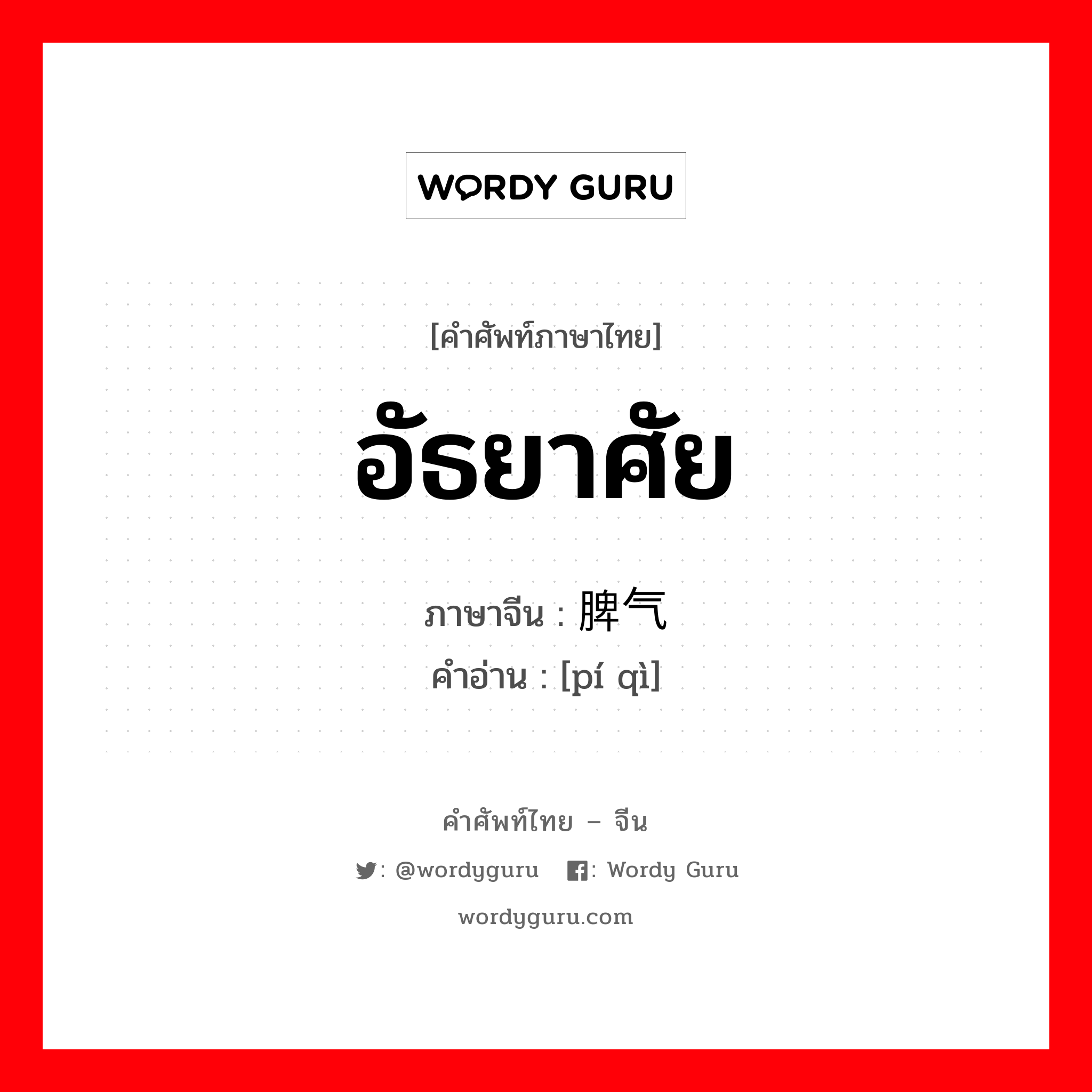 อัธยาศัย ภาษาจีนคืออะไร, คำศัพท์ภาษาไทย - จีน อัธยาศัย ภาษาจีน 脾气 คำอ่าน [pí qì]