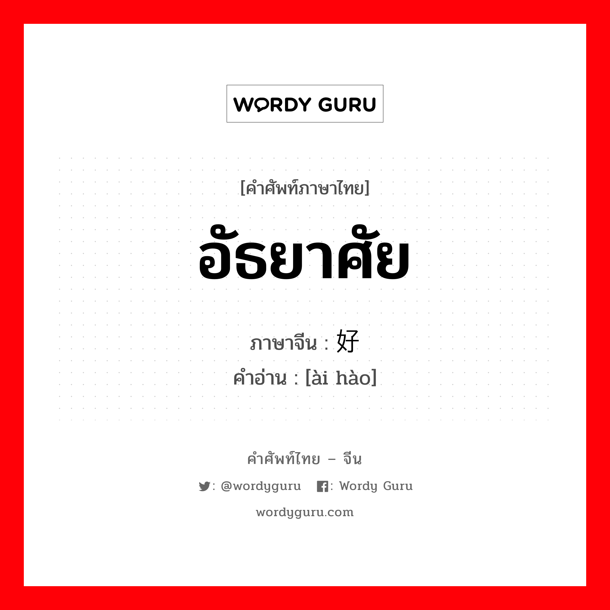 อัธยาศัย ภาษาจีนคืออะไร, คำศัพท์ภาษาไทย - จีน อัธยาศัย ภาษาจีน 爱好 คำอ่าน [ài hào]