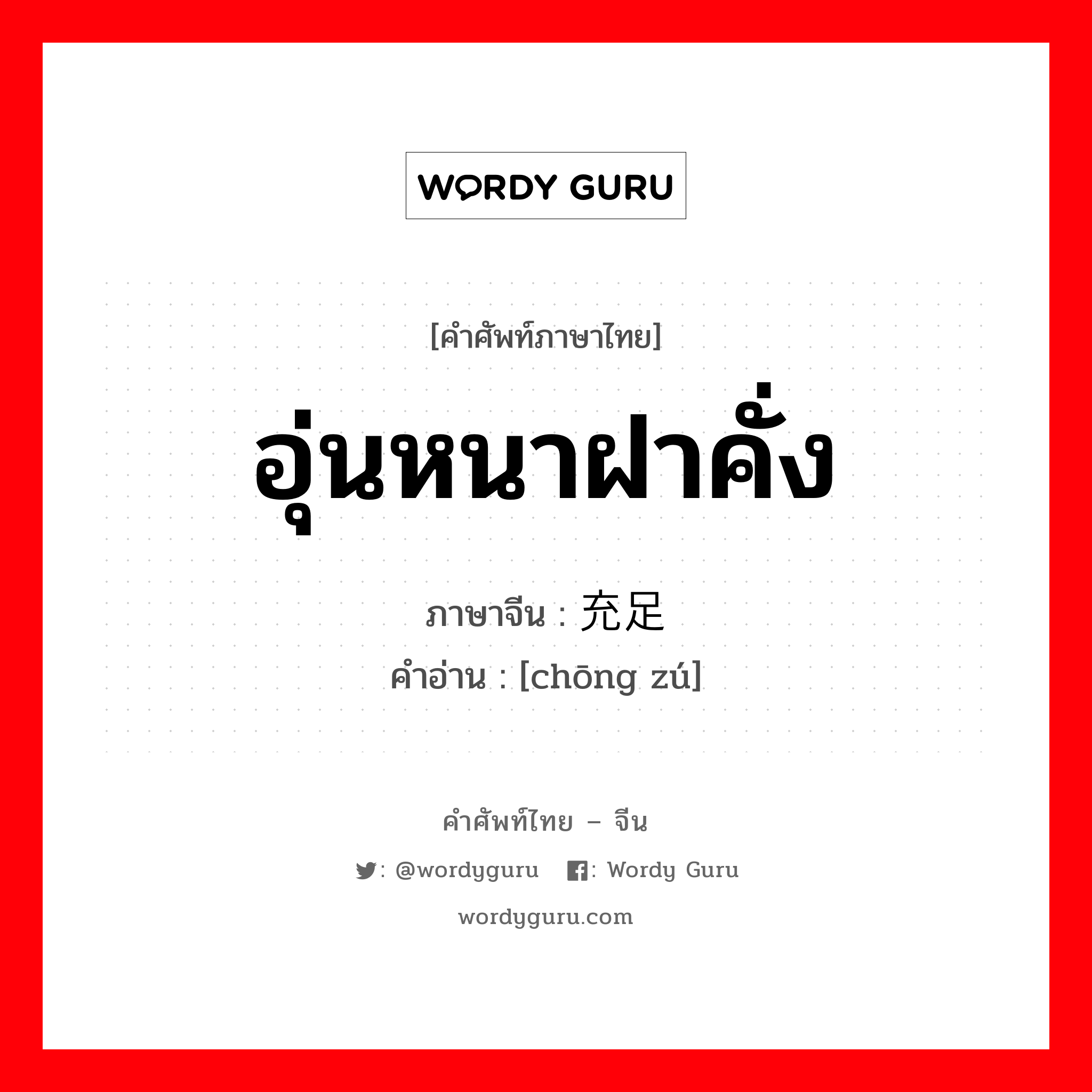 อุ่นหนาฝาคั่ง ภาษาจีนคืออะไร, คำศัพท์ภาษาไทย - จีน อุ่นหนาฝาคั่ง ภาษาจีน 充足 คำอ่าน [chōng zú]