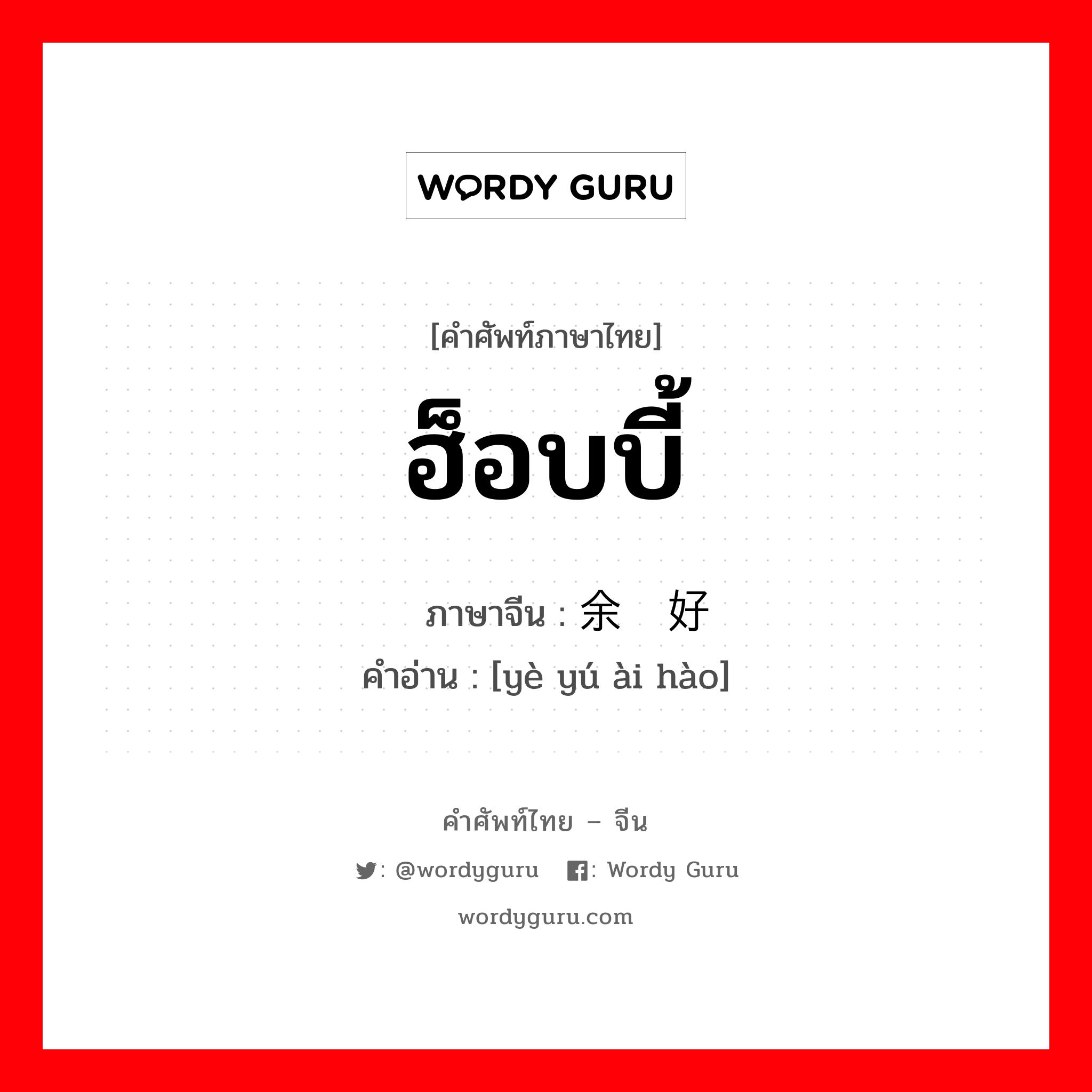 ฮ็อบบี้ ภาษาจีนคืออะไร, คำศัพท์ภาษาไทย - จีน ฮ็อบบี้ ภาษาจีน 业余爱好 คำอ่าน [yè yú ài hào]