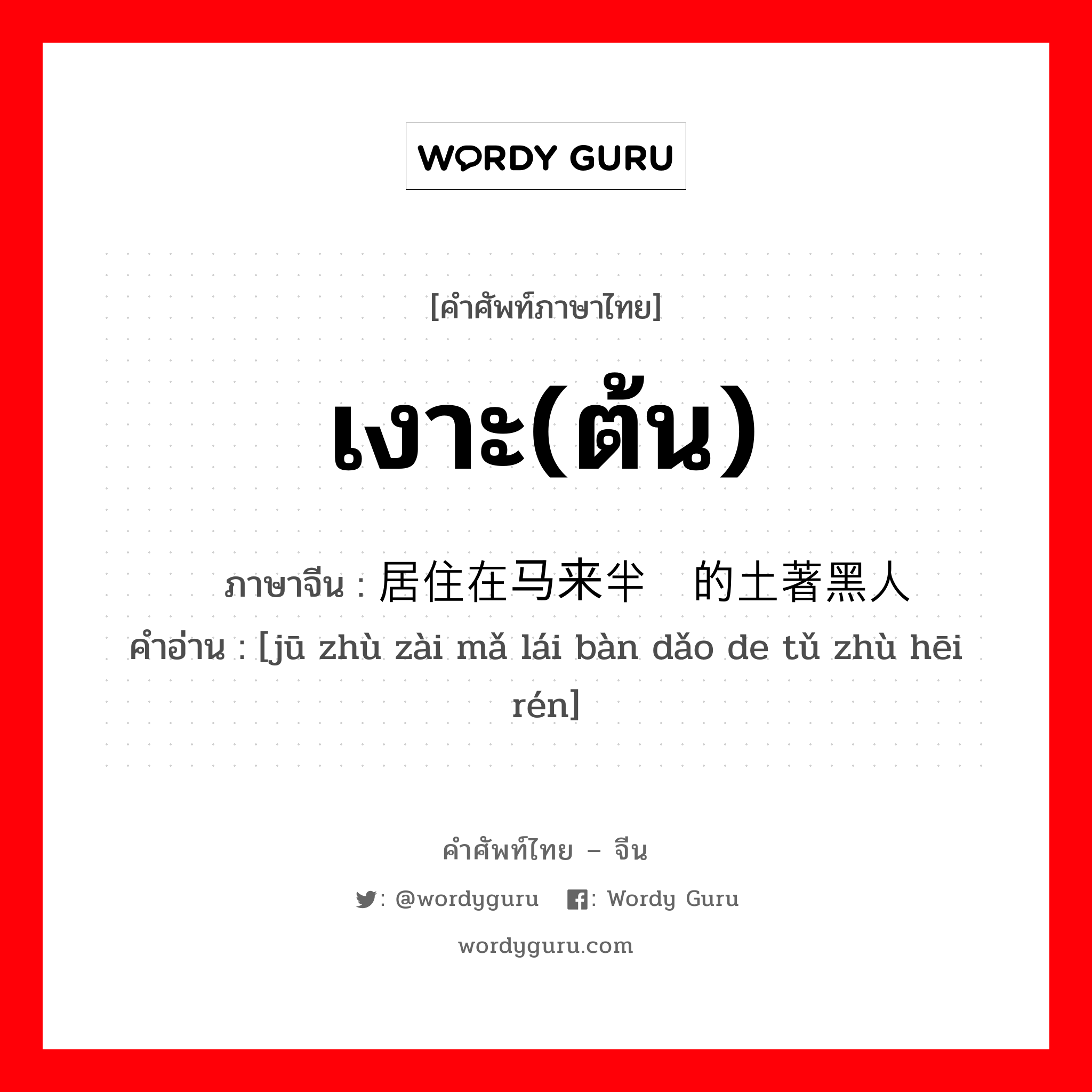 เงาะ(ต้น) ภาษาจีนคืออะไร, คำศัพท์ภาษาไทย - จีน เงาะ(ต้น) ภาษาจีน 居住在马来半岛的土著黑人 คำอ่าน [jū zhù zài mǎ lái bàn dǎo de tǔ zhù hēi rén]