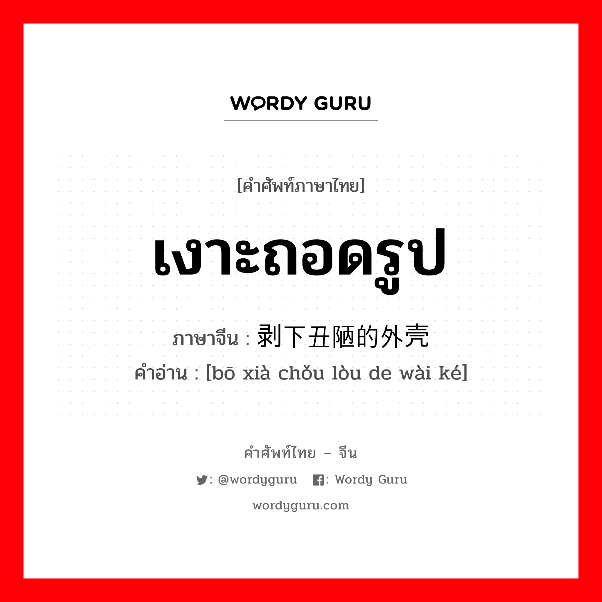 เงาะถอดรูป ภาษาจีนคืออะไร, คำศัพท์ภาษาไทย - จีน เงาะถอดรูป ภาษาจีน 剥下丑陋的外壳 คำอ่าน [bō xià chǒu lòu de wài ké]