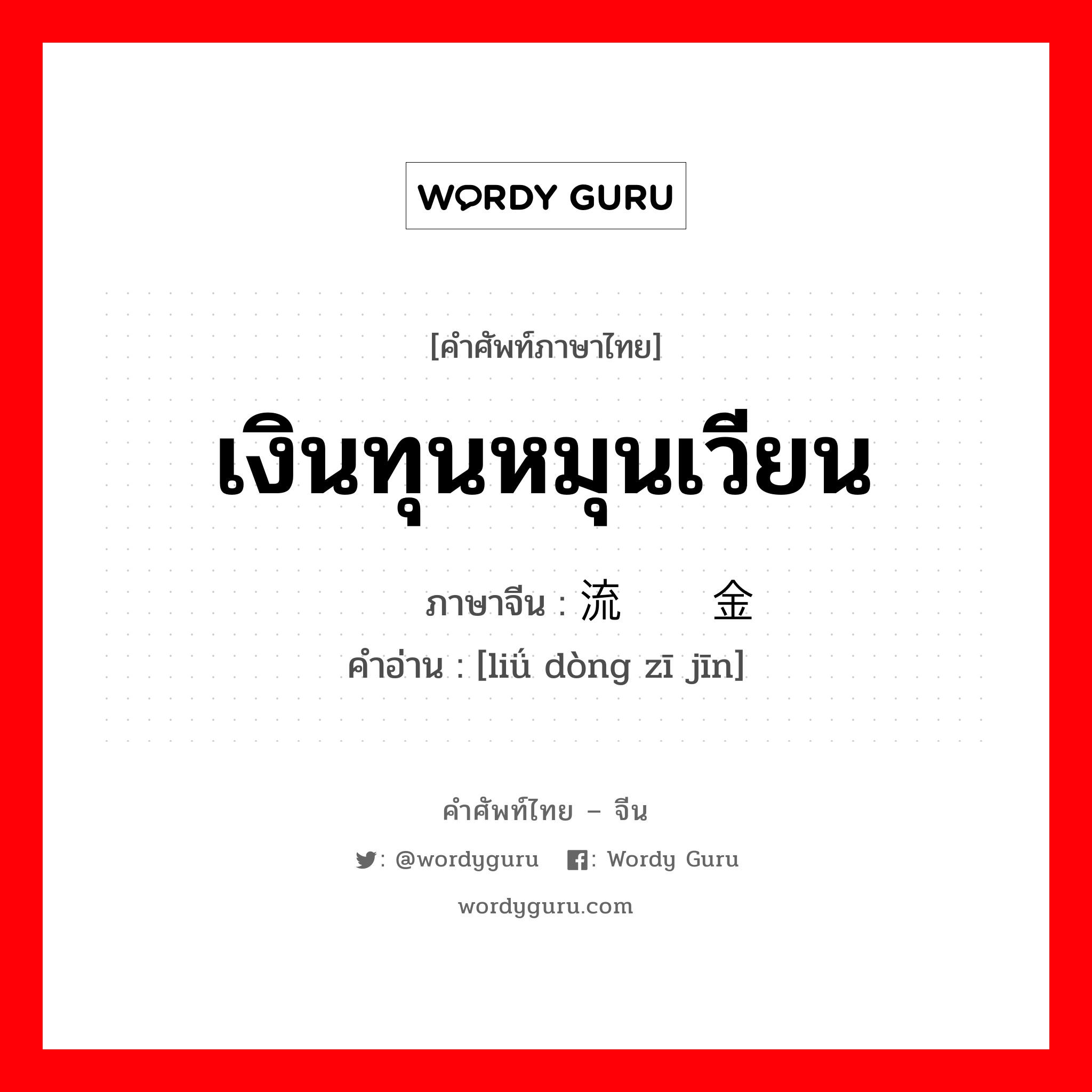 เงินทุนหมุนเวียน ภาษาจีนคืออะไร, คำศัพท์ภาษาไทย - จีน เงินทุนหมุนเวียน ภาษาจีน 流动资金 คำอ่าน [liǘ dòng zī jīn]