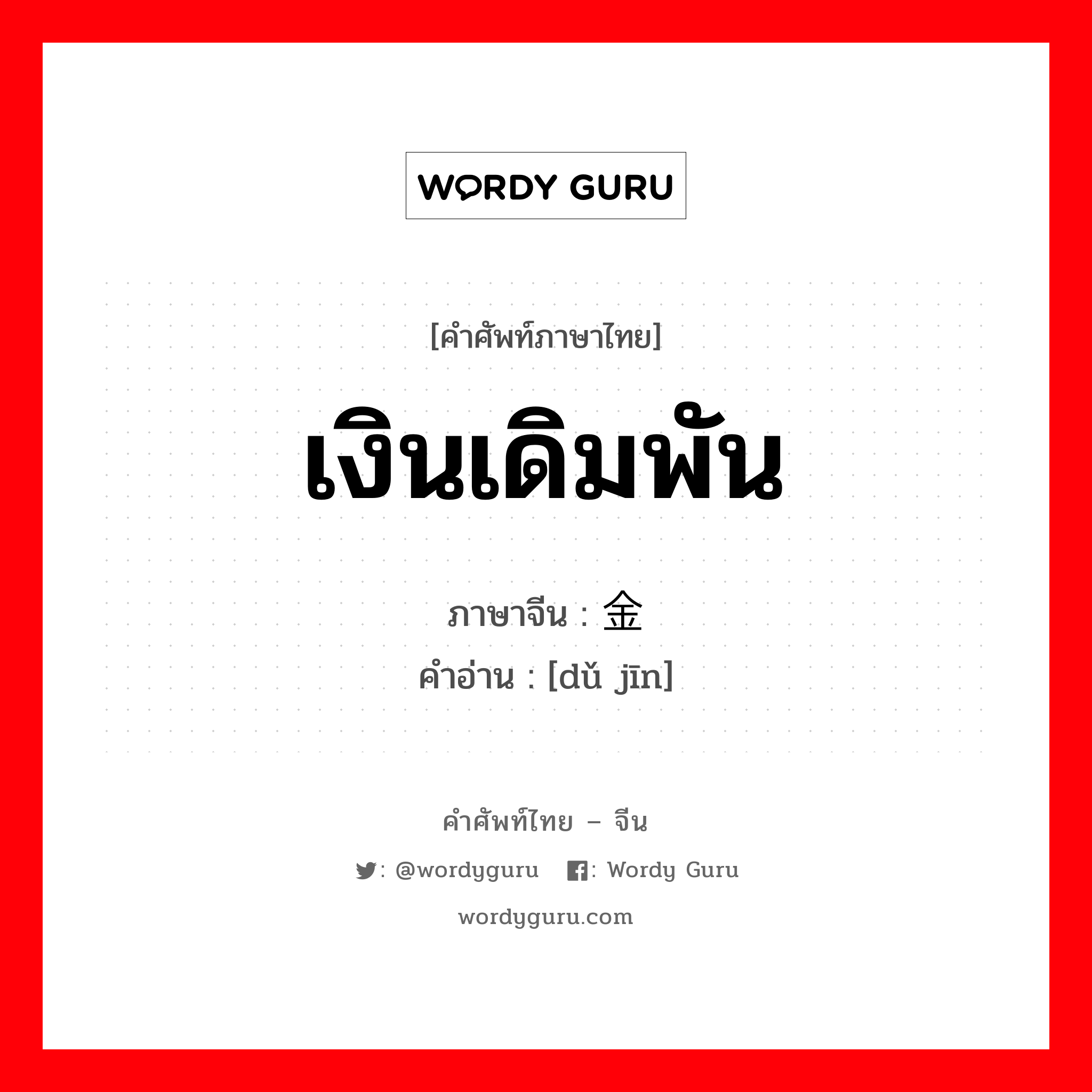 เงินเดิมพัน ภาษาจีนคืออะไร, คำศัพท์ภาษาไทย - จีน เงินเดิมพัน ภาษาจีน 赌金 คำอ่าน [dǔ jīn]