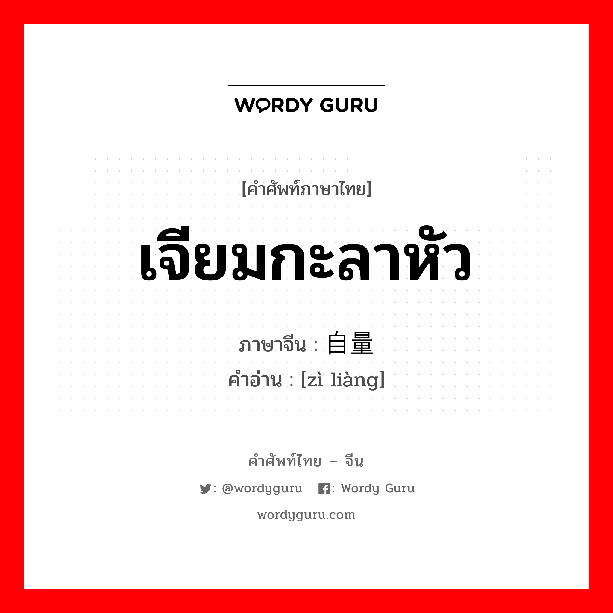 เจียมกะลาหัว ภาษาจีนคืออะไร, คำศัพท์ภาษาไทย - จีน เจียมกะลาหัว ภาษาจีน 自量 คำอ่าน [zì liàng]