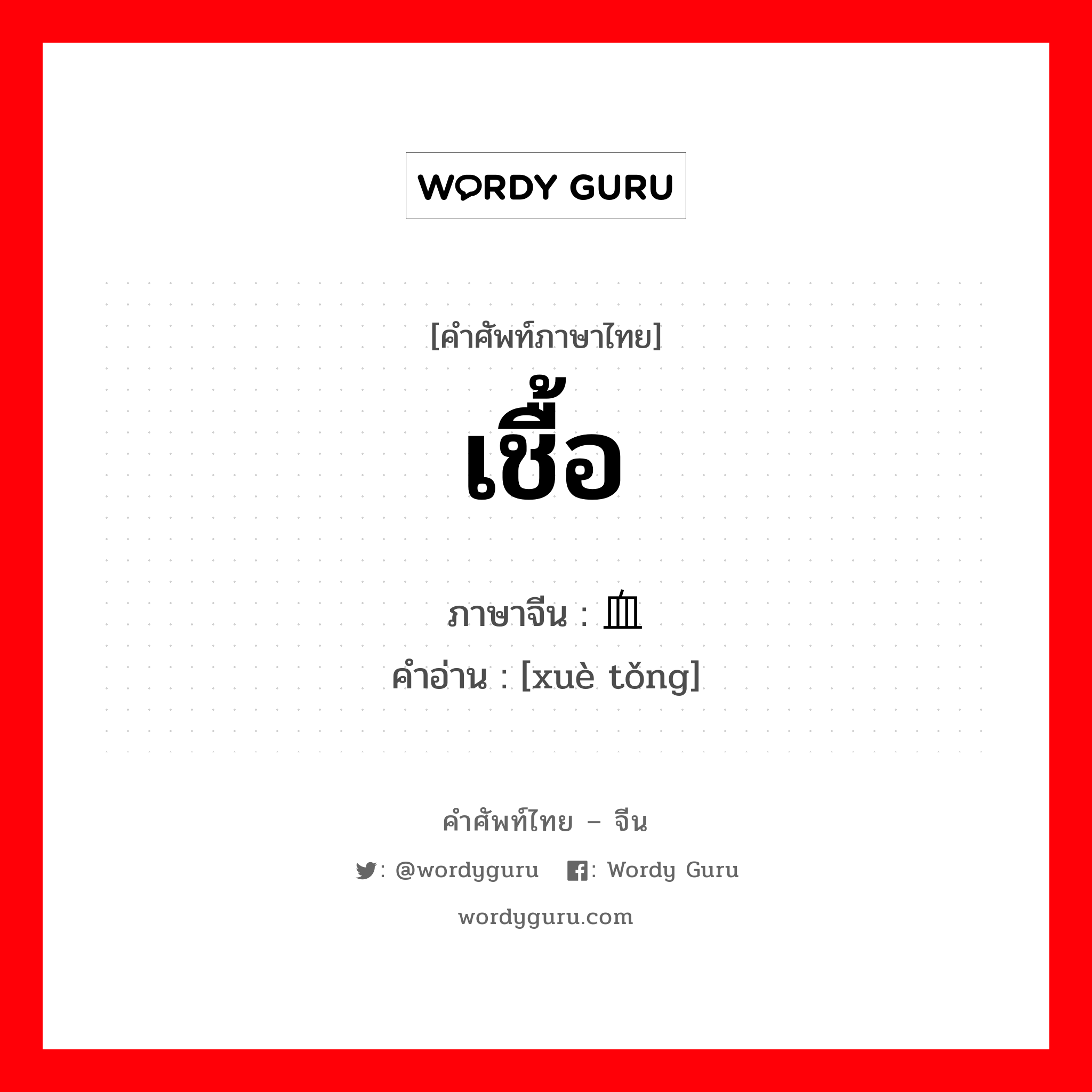 เชื้อ ภาษาจีนคืออะไร, คำศัพท์ภาษาไทย - จีน เชื้อ ภาษาจีน 血统 คำอ่าน [xuè tǒng]