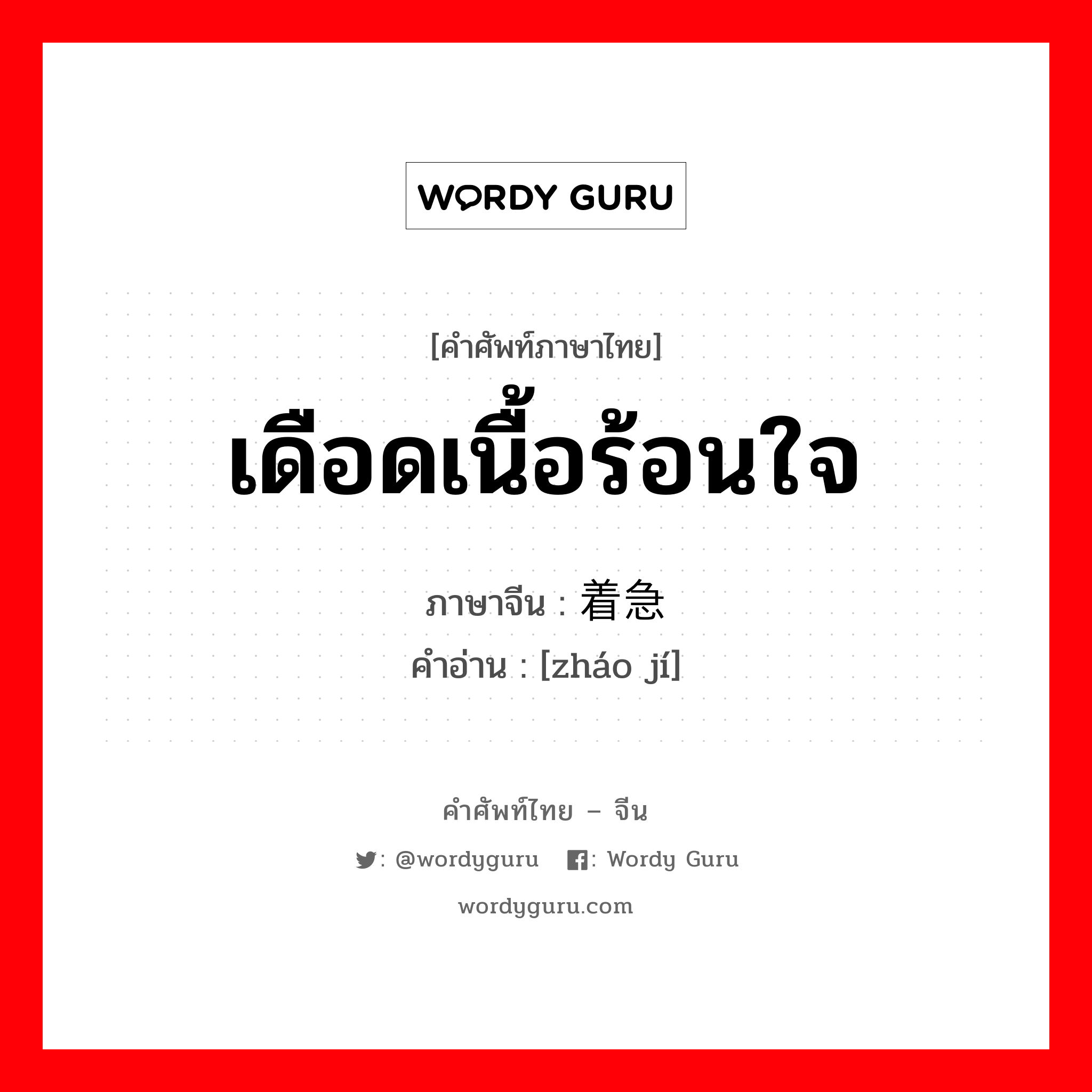 เดือดเนื้อร้อนใจ ภาษาจีนคืออะไร, คำศัพท์ภาษาไทย - จีน เดือดเนื้อร้อนใจ ภาษาจีน 着急 คำอ่าน [zháo jí]