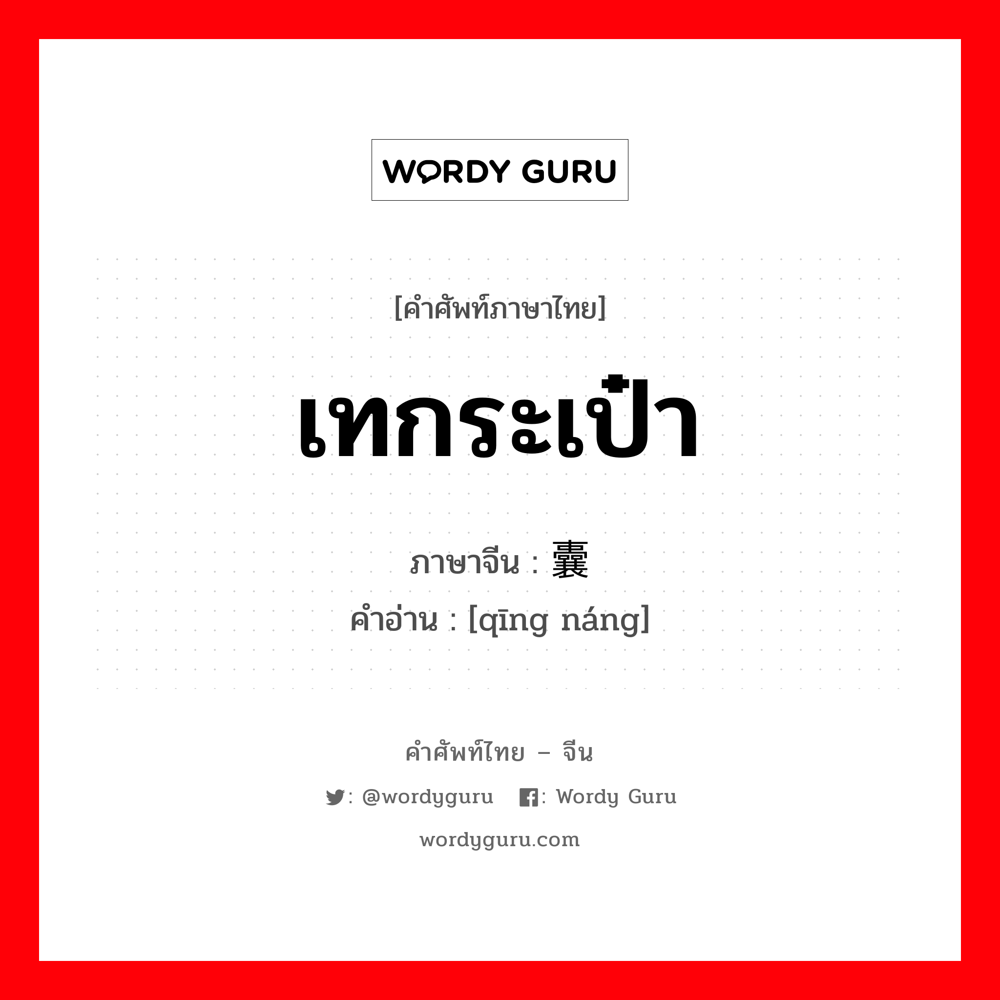 เทกระเป๋า ภาษาจีนคืออะไร, คำศัพท์ภาษาไทย - จีน เทกระเป๋า ภาษาจีน 倾囊 คำอ่าน [qīng náng]