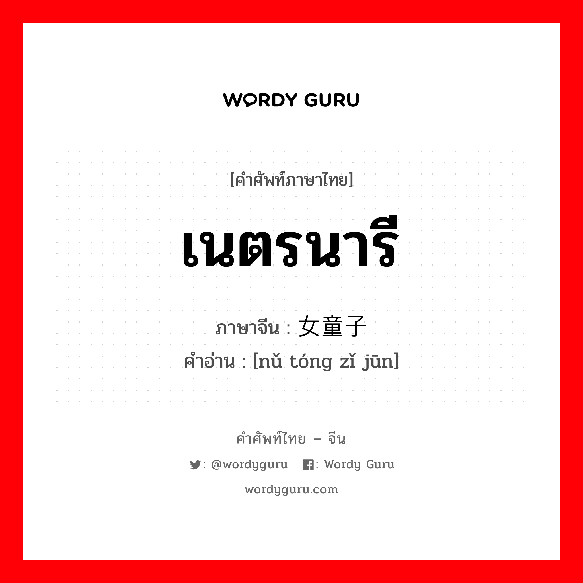 เนตรนารี ภาษาจีนคืออะไร, คำศัพท์ภาษาไทย - จีน เนตรนารี ภาษาจีน 女童子军 คำอ่าน [nǔ tóng zǐ jūn]