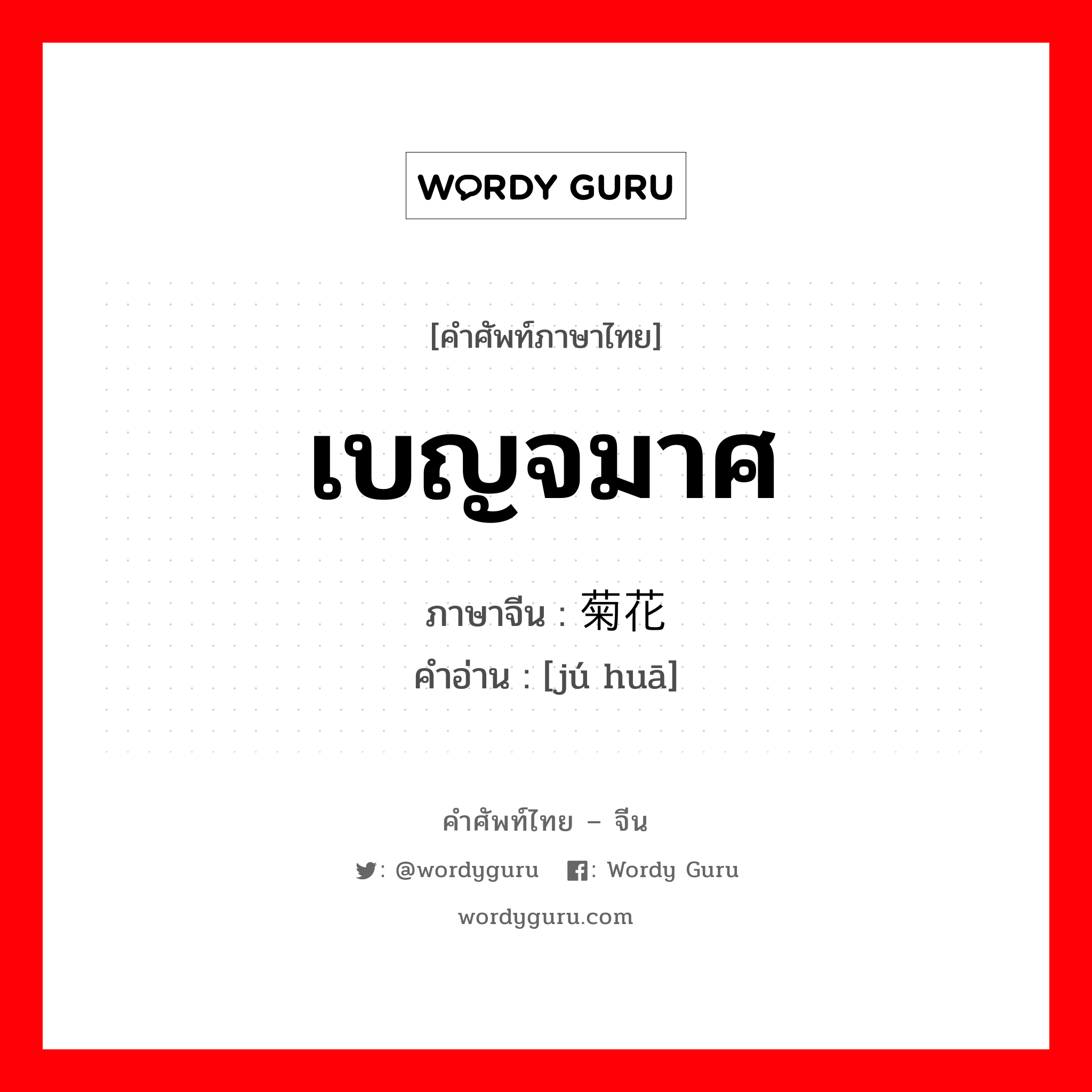 เบญจมาศ ภาษาจีนคืออะไร, คำศัพท์ภาษาไทย - จีน เบญจมาศ ภาษาจีน 菊花 คำอ่าน [jú huā]