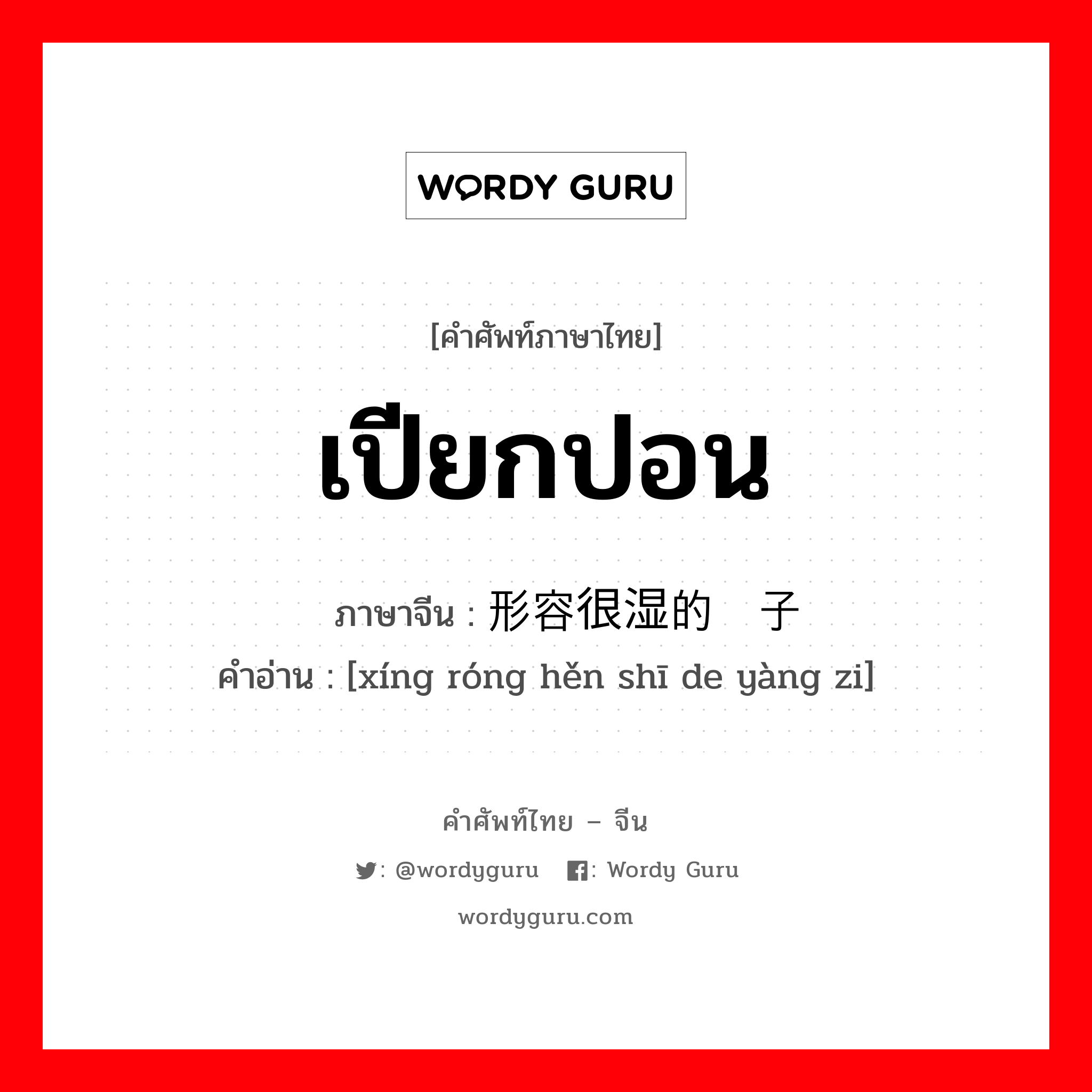 เปียกปอน ภาษาจีนคืออะไร, คำศัพท์ภาษาไทย - จีน เปียกปอน ภาษาจีน 形容很湿的样子 คำอ่าน [xíng róng hěn shī de yàng zi]