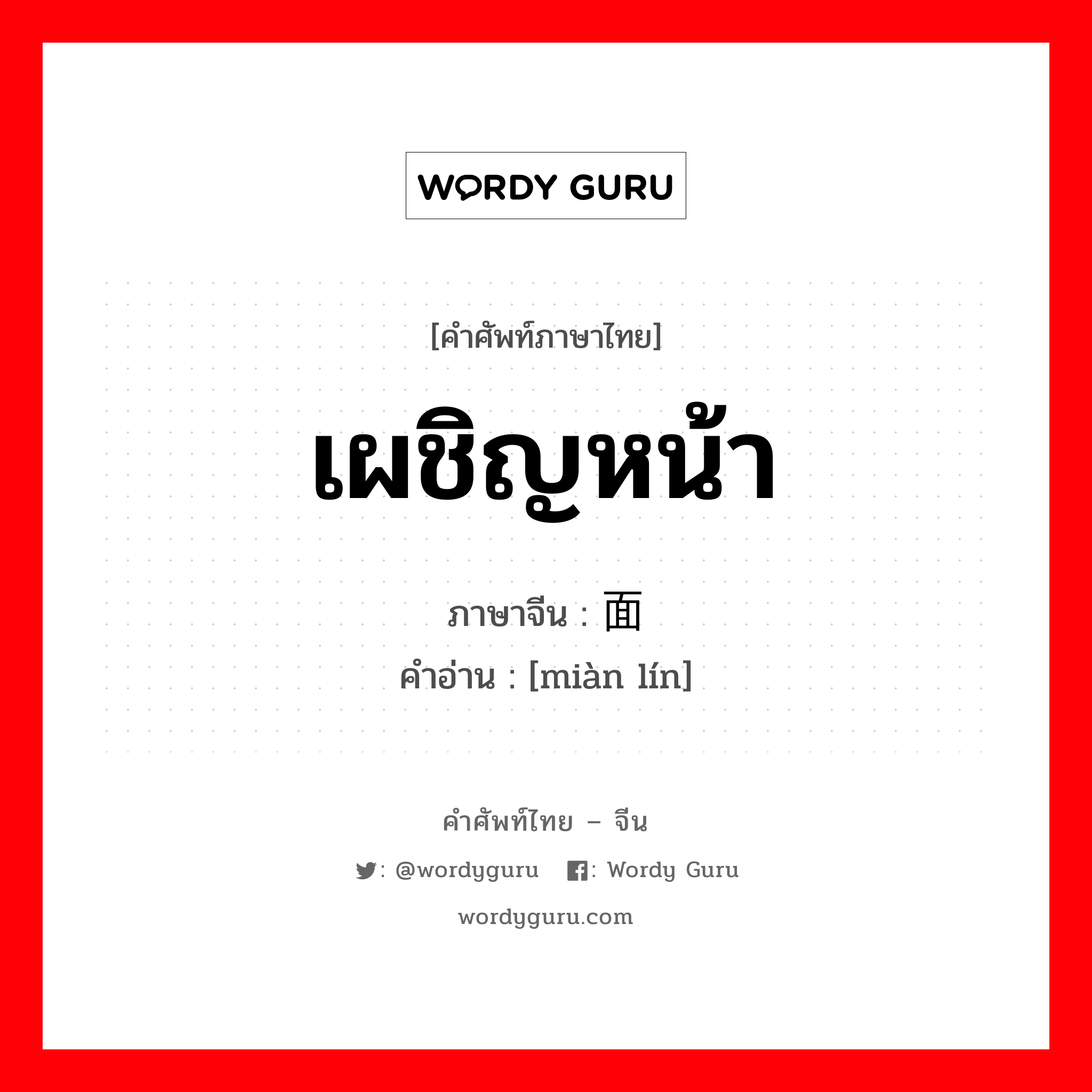 เผชิญหน้า ภาษาจีนคืออะไร, คำศัพท์ภาษาไทย - จีน เผชิญหน้า ภาษาจีน 面临 คำอ่าน [miàn lín]