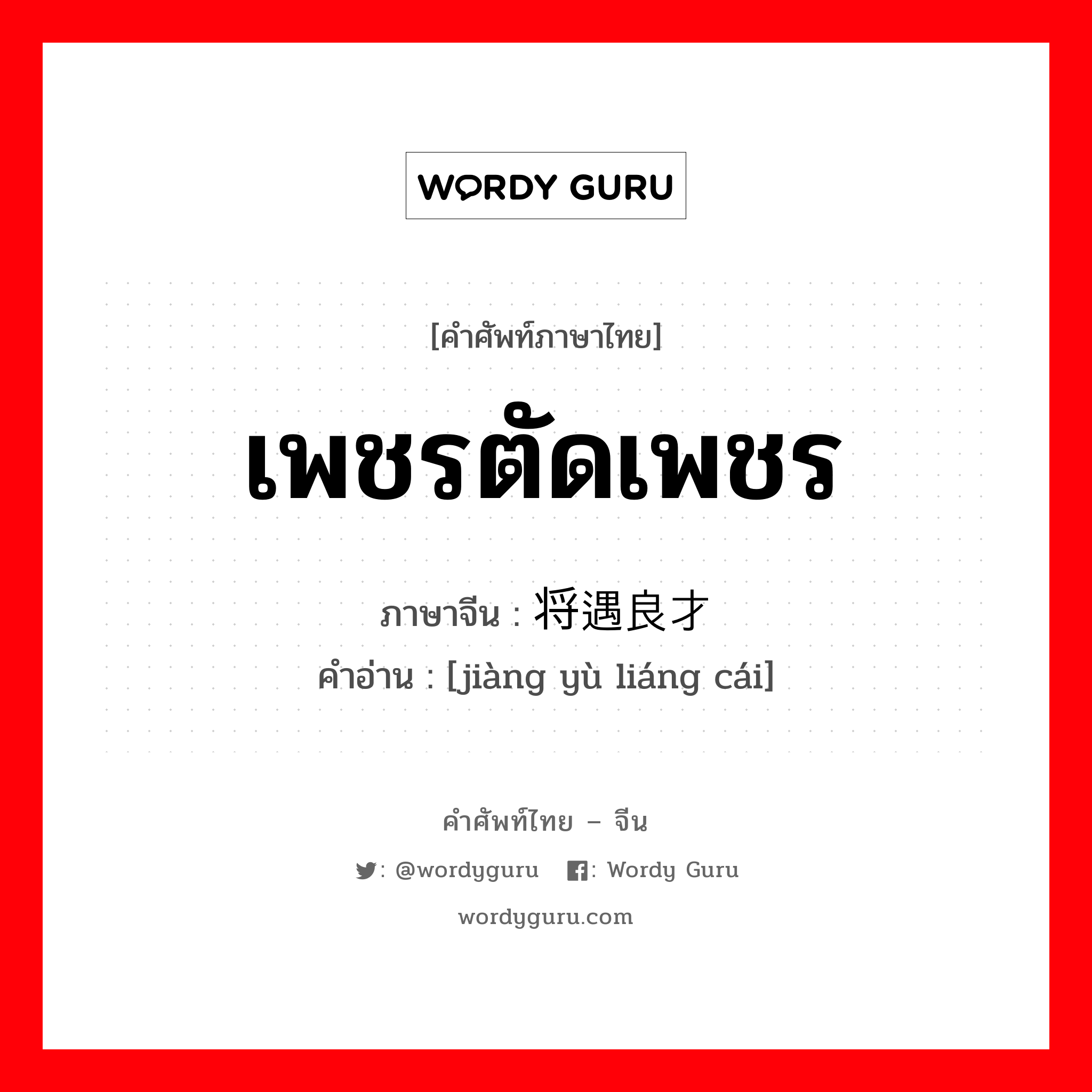 เพชรตัดเพชร ภาษาจีนคืออะไร, คำศัพท์ภาษาไทย - จีน เพชรตัดเพชร ภาษาจีน 将遇良才 คำอ่าน [jiàng yù liáng cái]