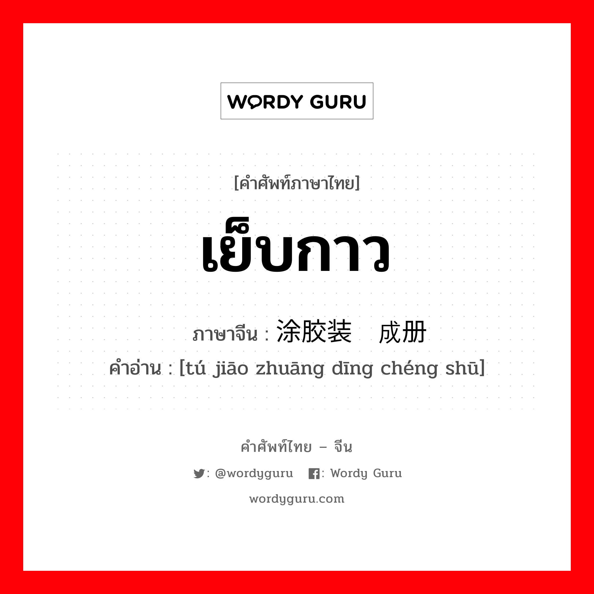 เย็บกาว ภาษาจีนคืออะไร, คำศัพท์ภาษาไทย - จีน เย็บกาว ภาษาจีน 涂胶装订成册 คำอ่าน [tú jiāo zhuāng dīng chéng shū]