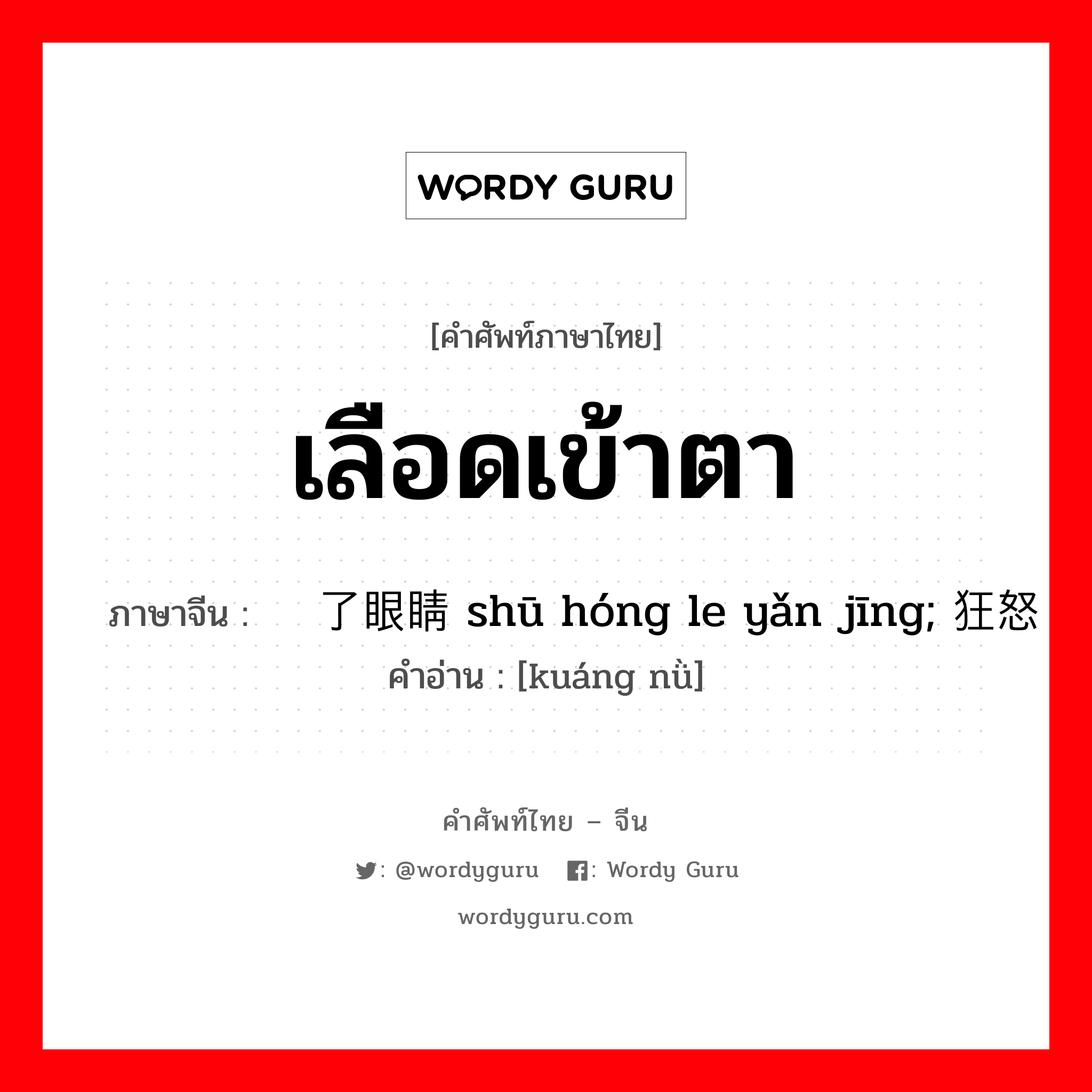 เลือดเข้าตา ภาษาจีนคืออะไร, คำศัพท์ภาษาไทย - จีน เลือดเข้าตา ภาษาจีน 输红了眼睛 shū hóng le yǎn jīng; 狂怒 คำอ่าน [kuáng nǜ]