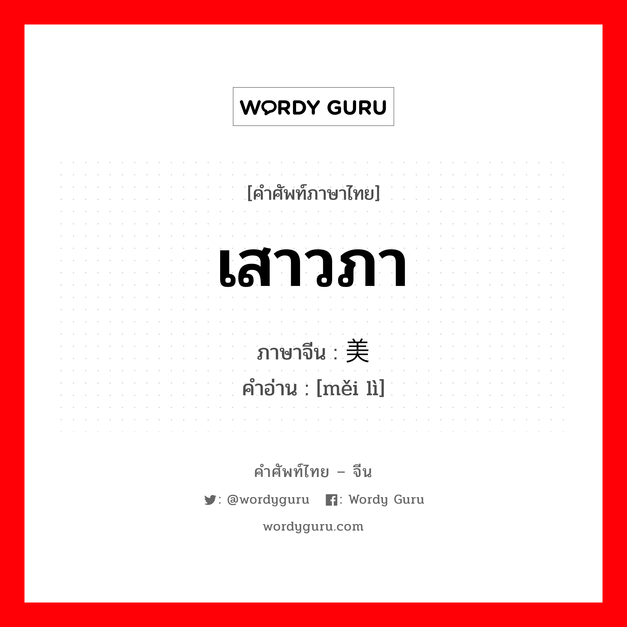 เสาวภา ภาษาจีนคืออะไร, คำศัพท์ภาษาไทย - จีน เสาวภา ภาษาจีน 美丽 คำอ่าน [měi lì]