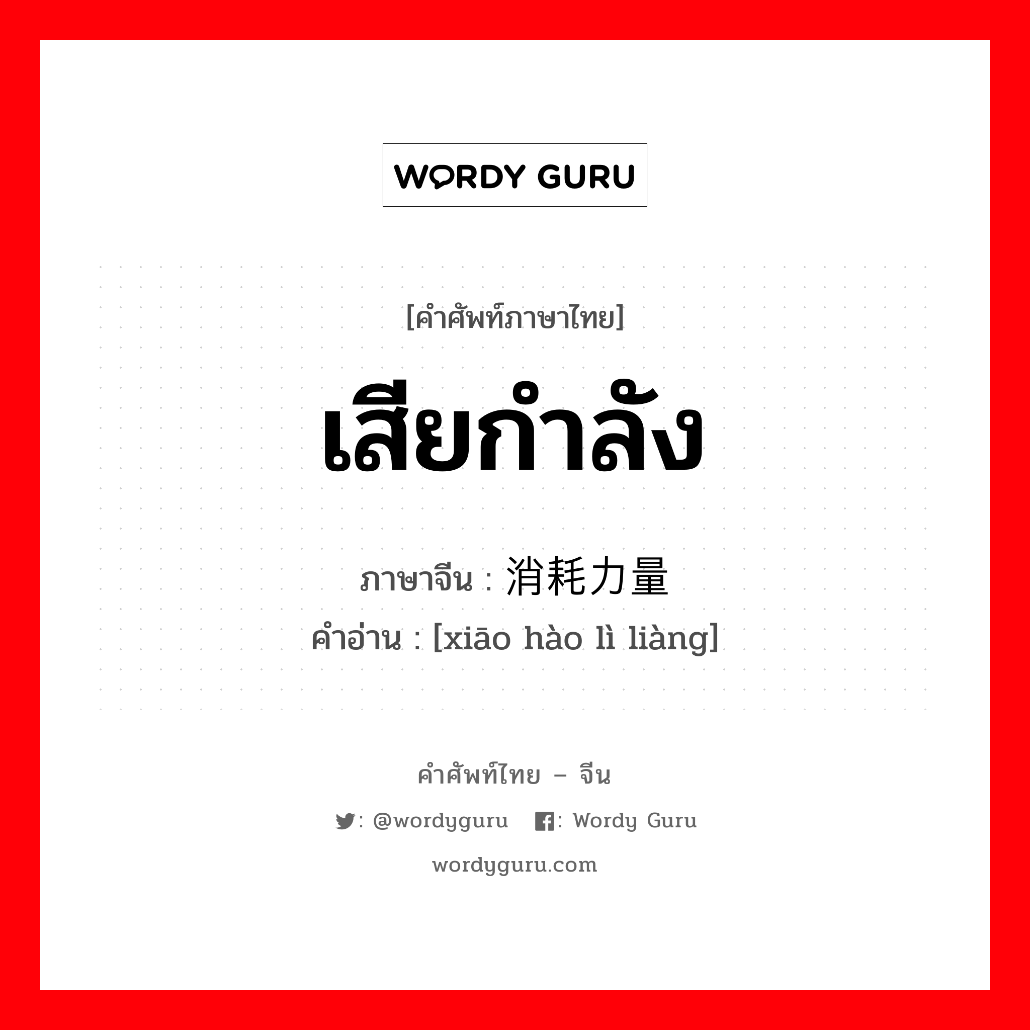 เสียกำลัง ภาษาจีนคืออะไร, คำศัพท์ภาษาไทย - จีน เสียกำลัง ภาษาจีน 消耗力量 คำอ่าน [xiāo hào lì liàng]