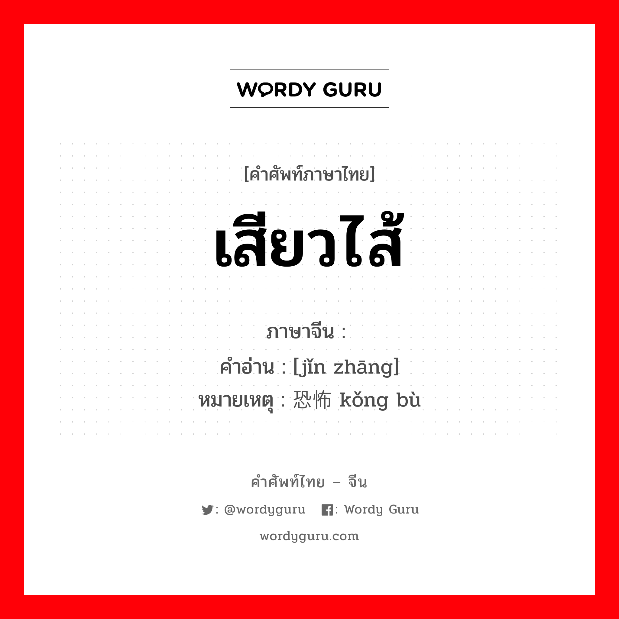 เสียวไส้ ภาษาจีนคืออะไร, คำศัพท์ภาษาไทย - จีน เสียวไส้ ภาษาจีน 紧张 คำอ่าน [jǐn zhāng] หมายเหตุ 恐怖 kǒng bù