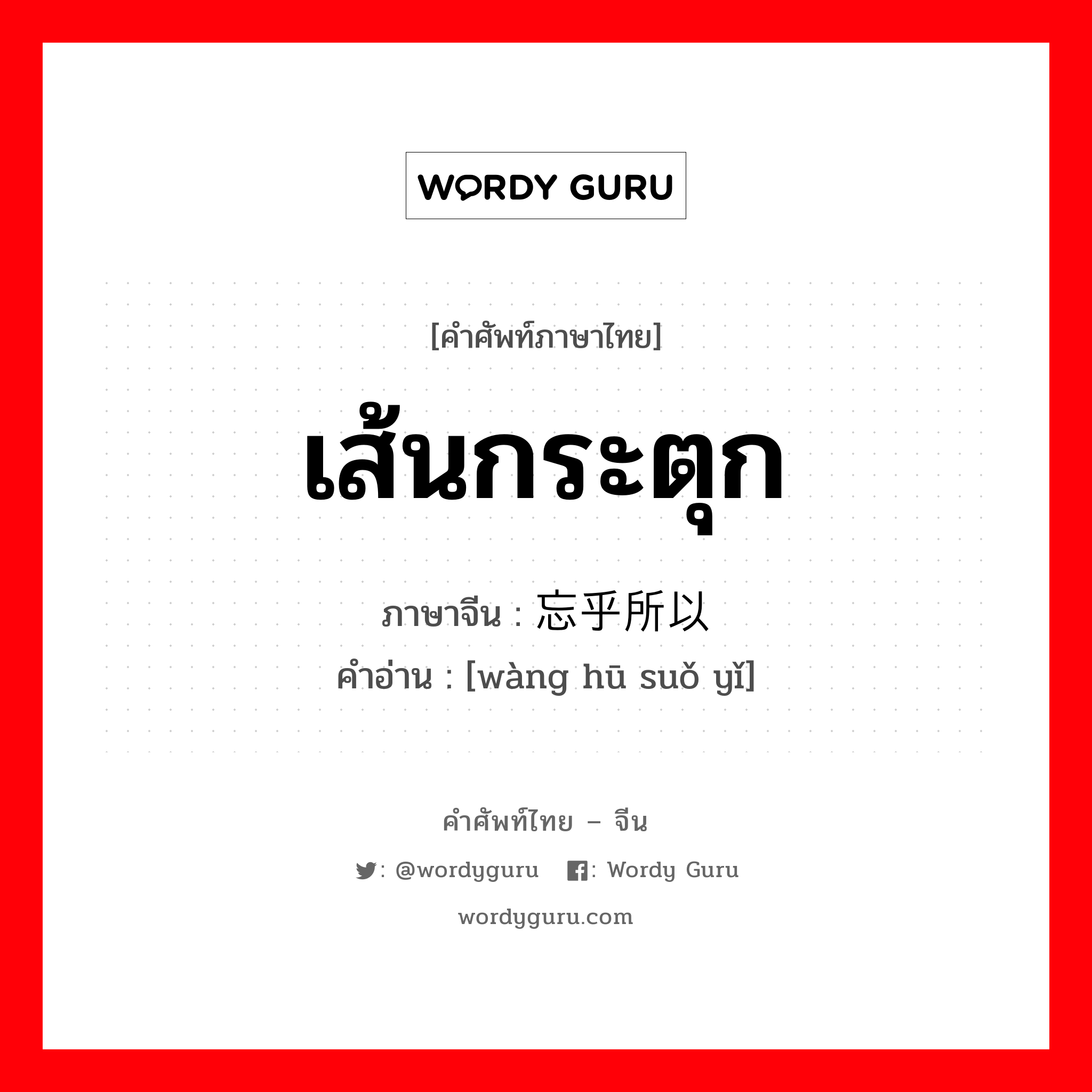 เส้นกระตุก ภาษาจีนคืออะไร, คำศัพท์ภาษาไทย - จีน เส้นกระตุก ภาษาจีน 忘乎所以 คำอ่าน [wàng hū suǒ yǐ]