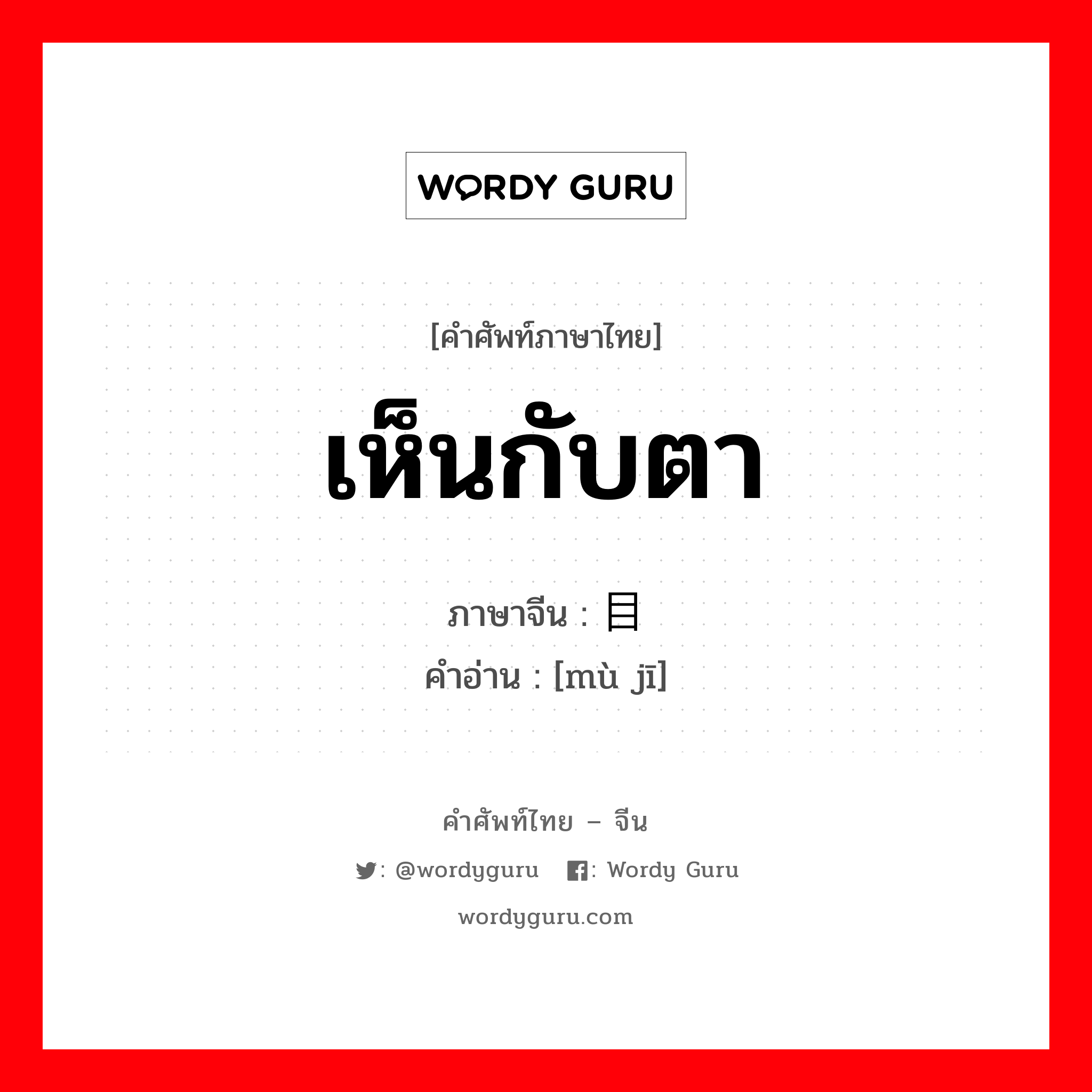 เห็นกับตา ภาษาจีนคืออะไร, คำศัพท์ภาษาไทย - จีน เห็นกับตา ภาษาจีน 目击 คำอ่าน [mù jī]