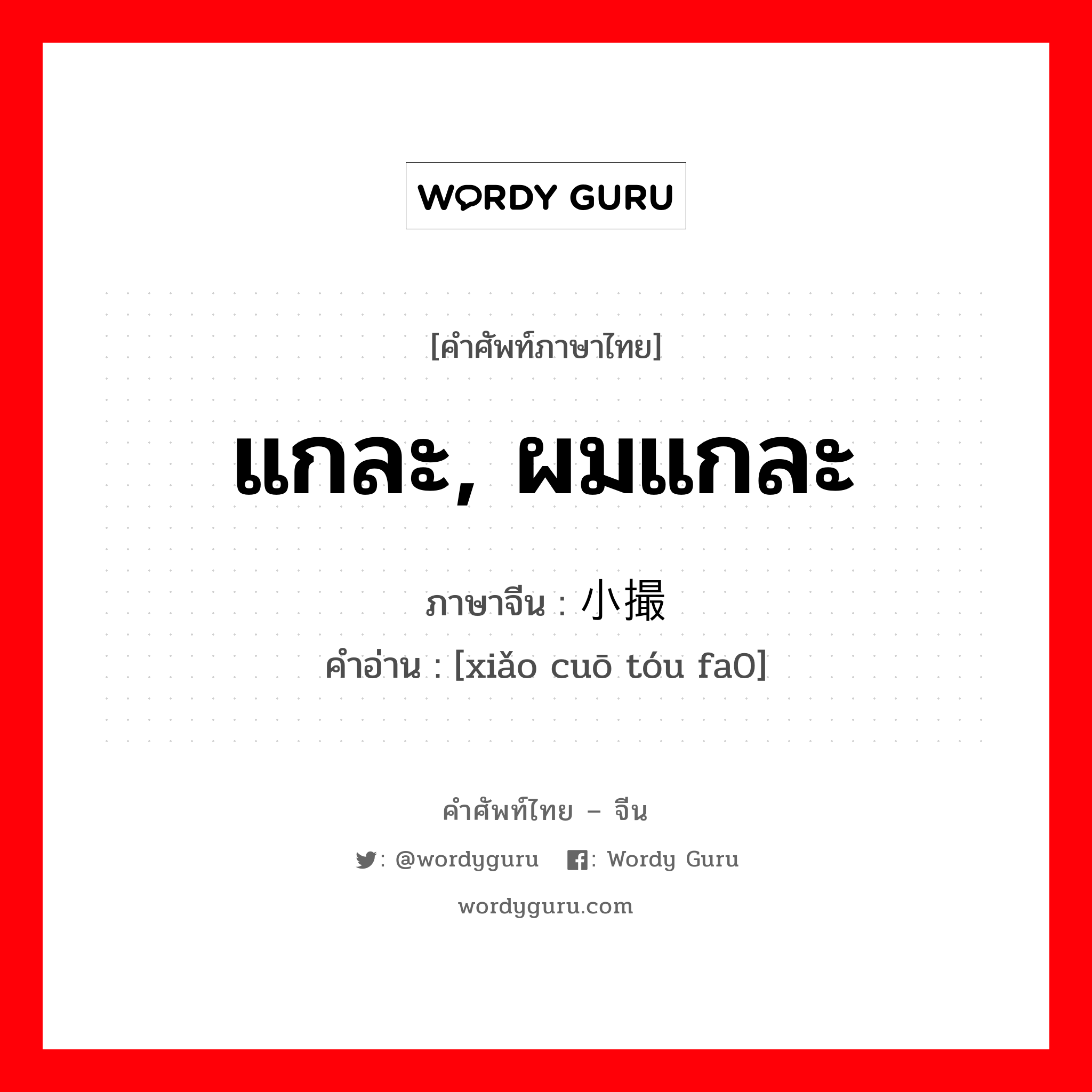 แกละ, ผมแกละ ภาษาจีนคืออะไร, คำศัพท์ภาษาไทย - จีน แกละ, ผมแกละ ภาษาจีน 小撮头发 คำอ่าน [xiǎo cuō tóu fa0]