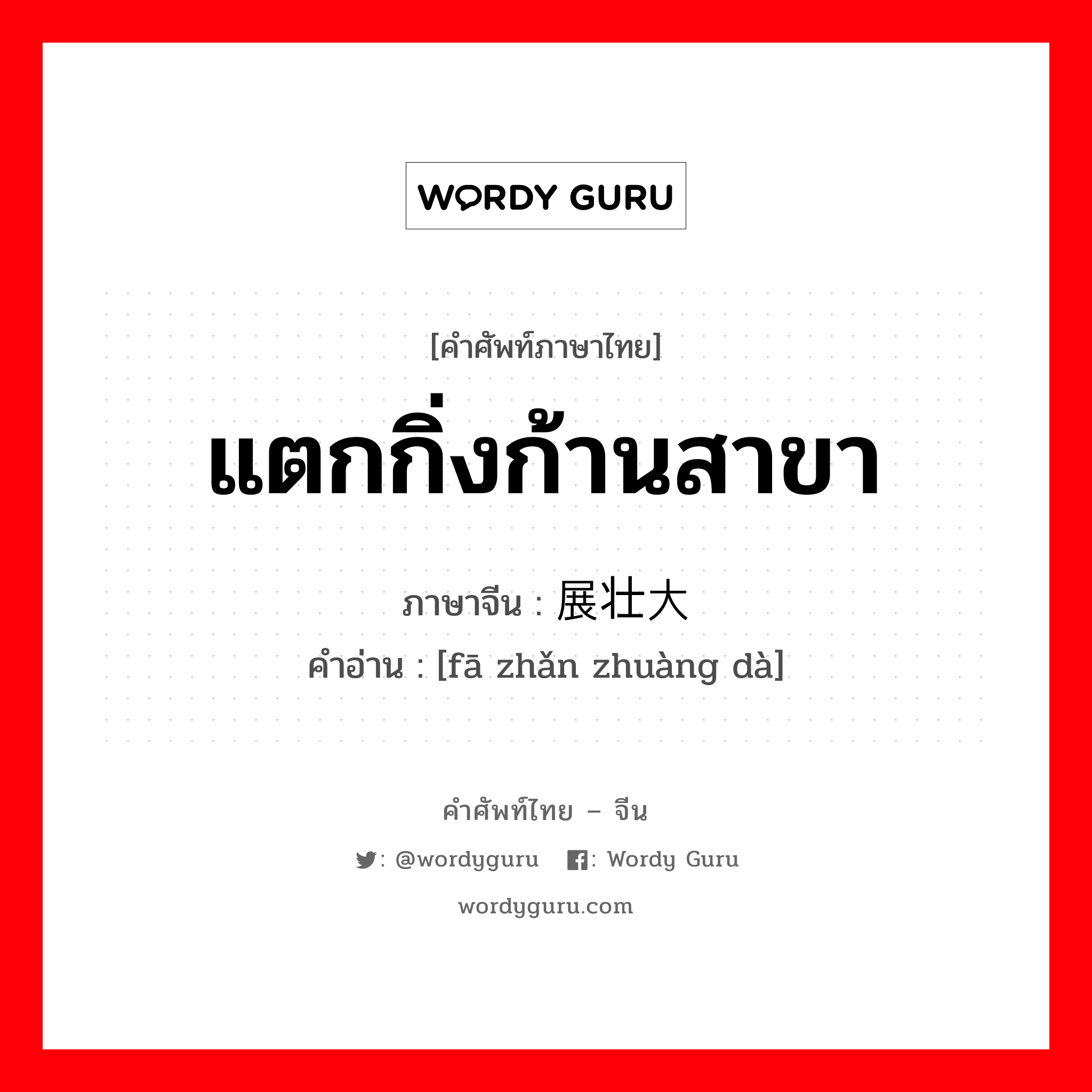 แตกกิ่งก้านสาขา ภาษาจีนคืออะไร, คำศัพท์ภาษาไทย - จีน แตกกิ่งก้านสาขา ภาษาจีน 发展壮大 คำอ่าน [fā zhǎn zhuàng dà]