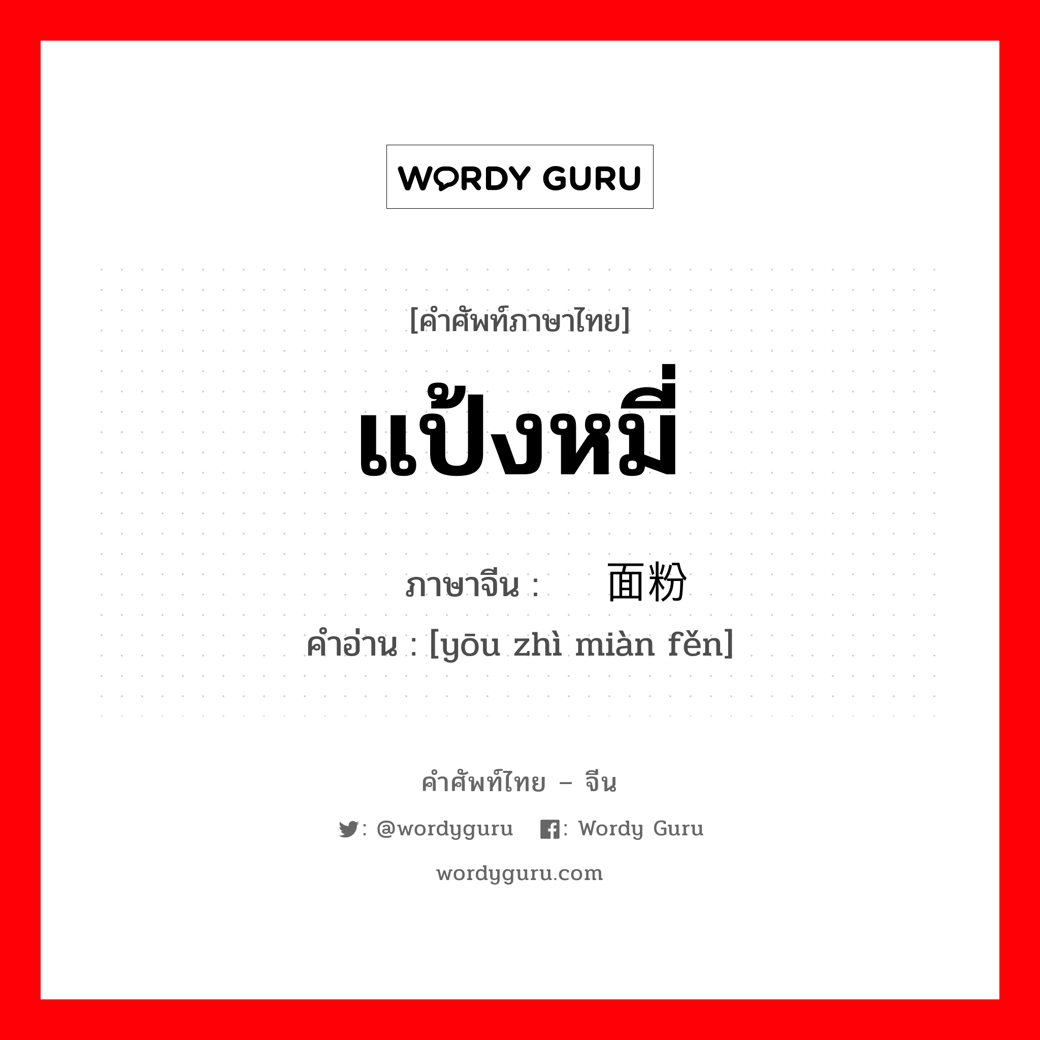 แป้งหมี่ ภาษาจีนคืออะไร, คำศัพท์ภาษาไทย - จีน แป้งหมี่ ภาษาจีน 优质面粉 คำอ่าน [yōu zhì miàn fěn]