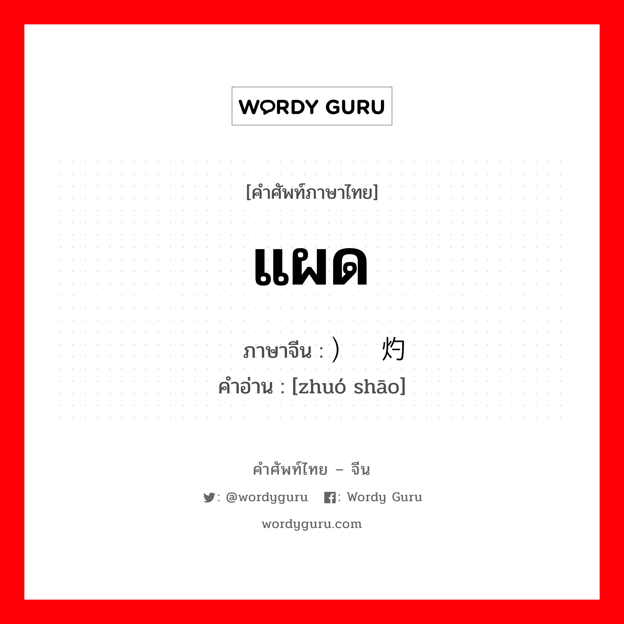 แผด ภาษาจีนคืออะไร, คำศัพท์ภาษาไทย - จีน แผด ภาษาจีน ）烧灼 คำอ่าน [zhuó shāo]