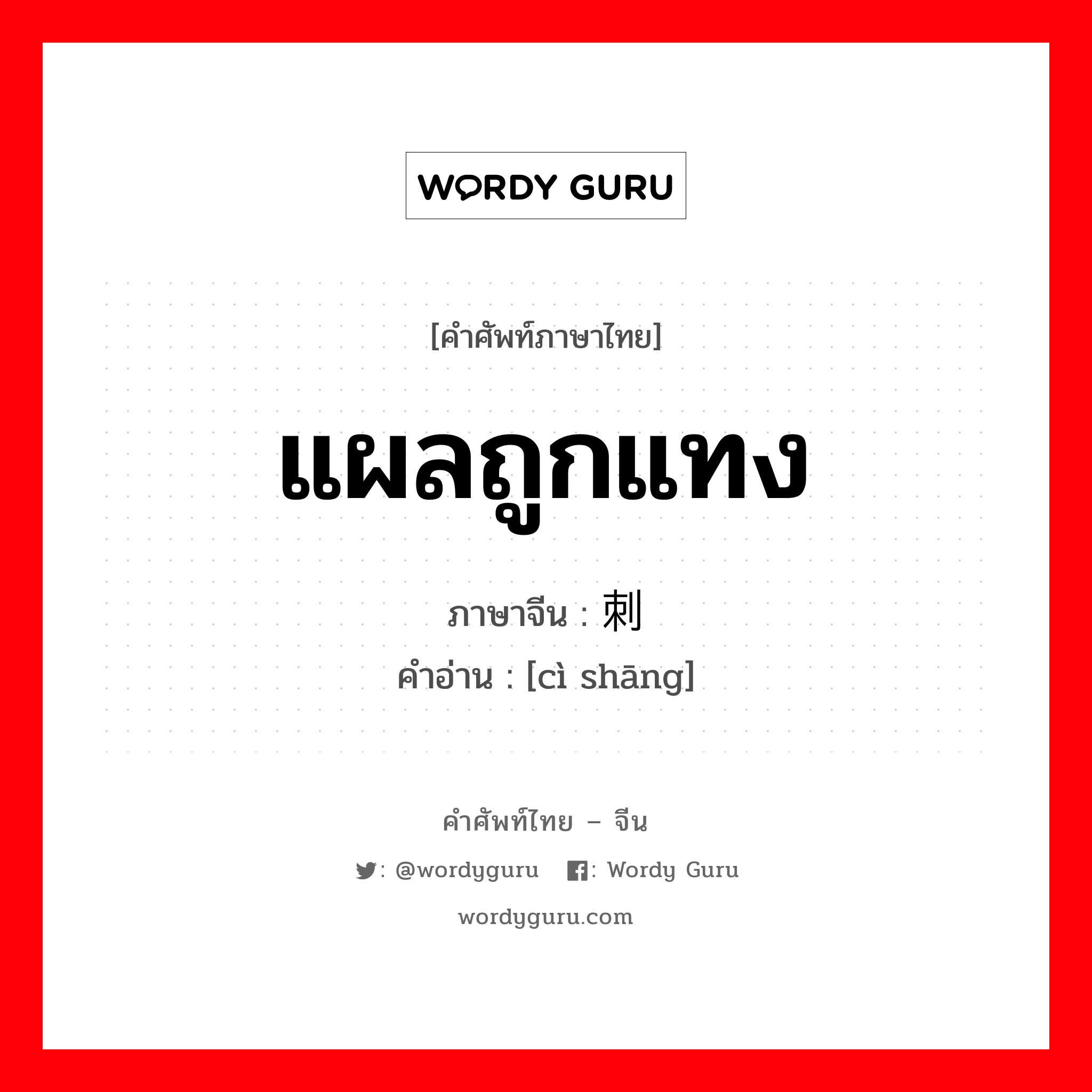 แผลถูกแทง ภาษาจีนคืออะไร, คำศัพท์ภาษาไทย - จีน แผลถูกแทง ภาษาจีน 刺伤 คำอ่าน [cì shāng]