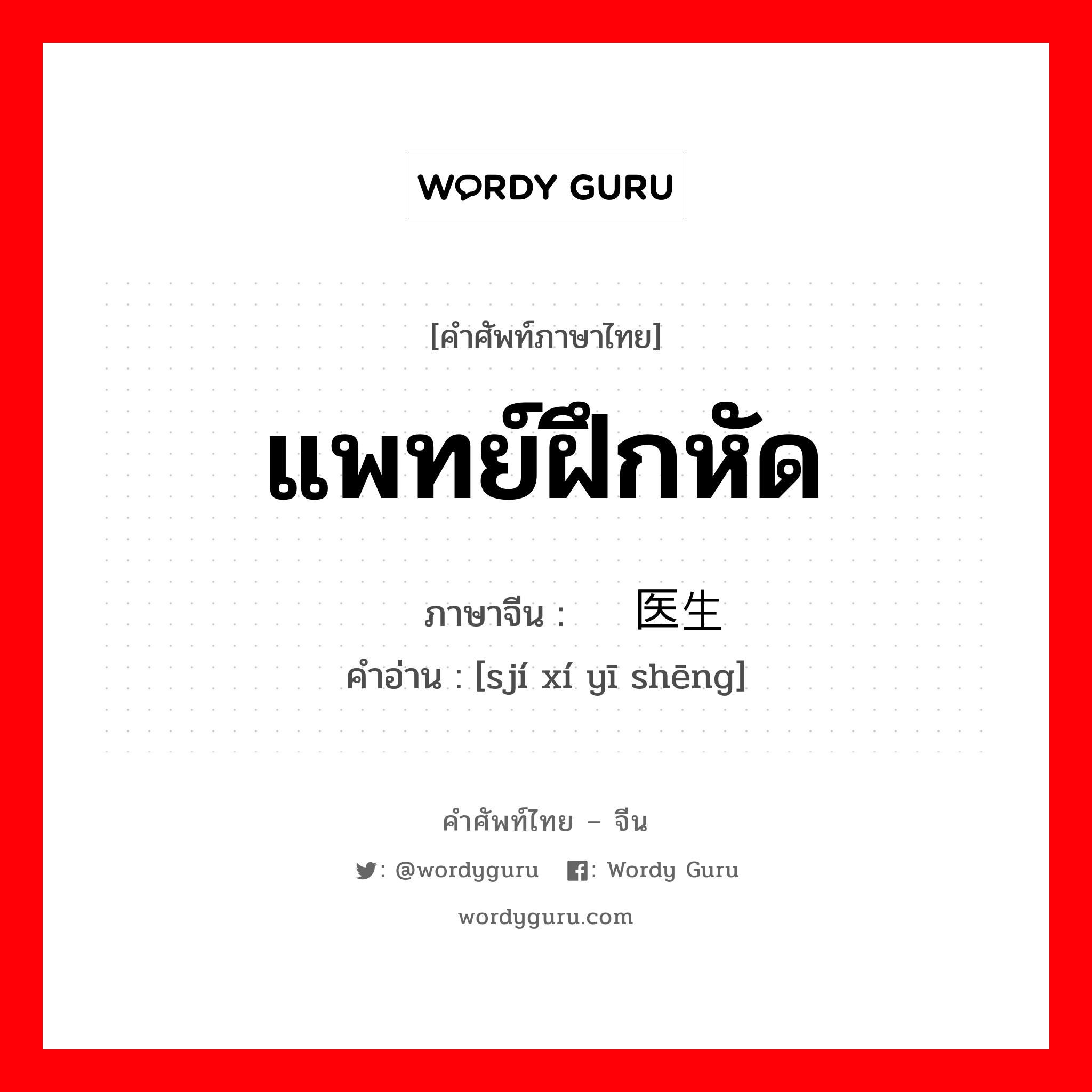 แพทย์ฝึกหัด ภาษาจีนคืออะไร, คำศัพท์ภาษาไทย - จีน แพทย์ฝึกหัด ภาษาจีน 实习医生 คำอ่าน [sjí xí yī shēng]