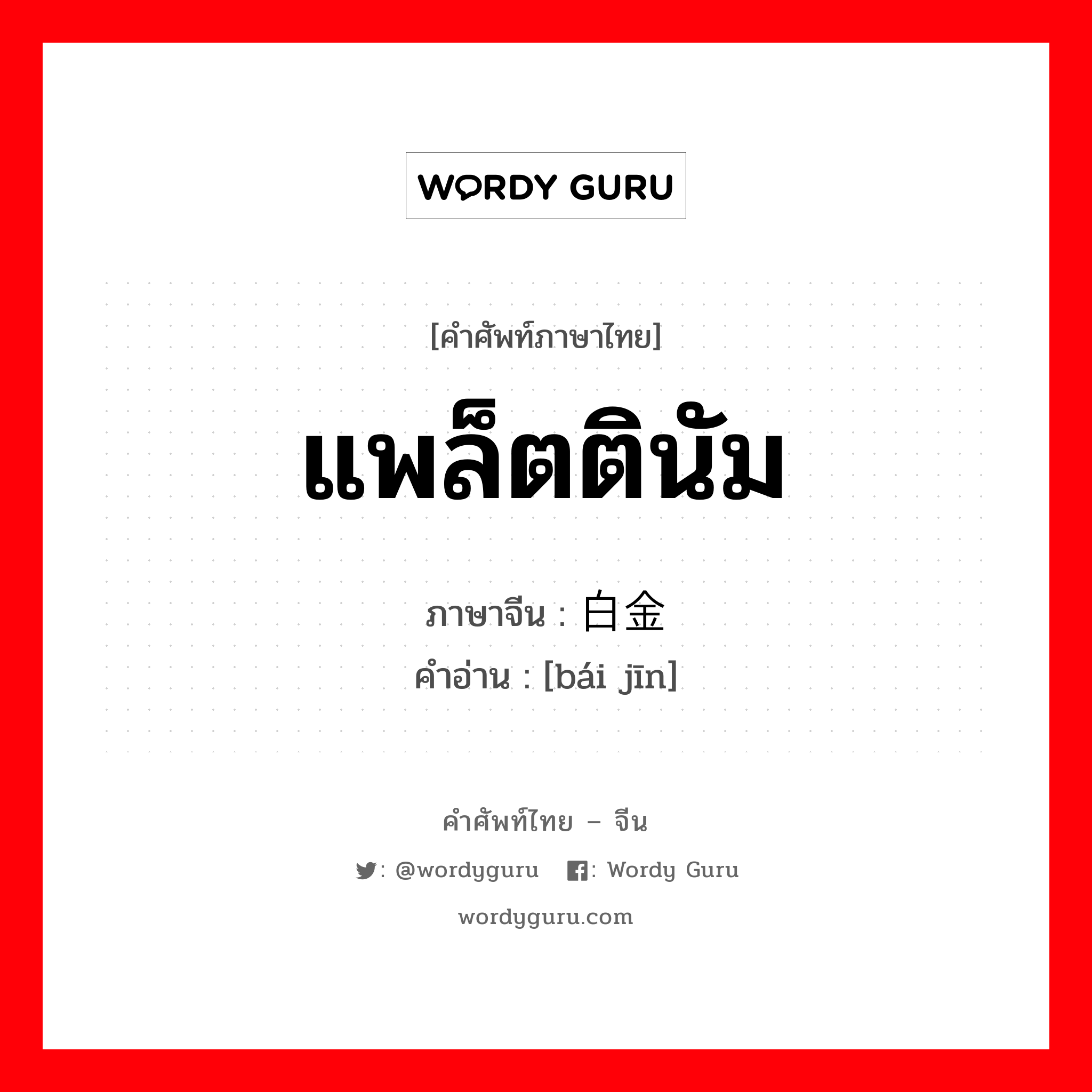 แพล็ตตินัม ภาษาจีนคืออะไร, คำศัพท์ภาษาไทย - จีน แพล็ตตินัม ภาษาจีน 白金 คำอ่าน [bái jīn]