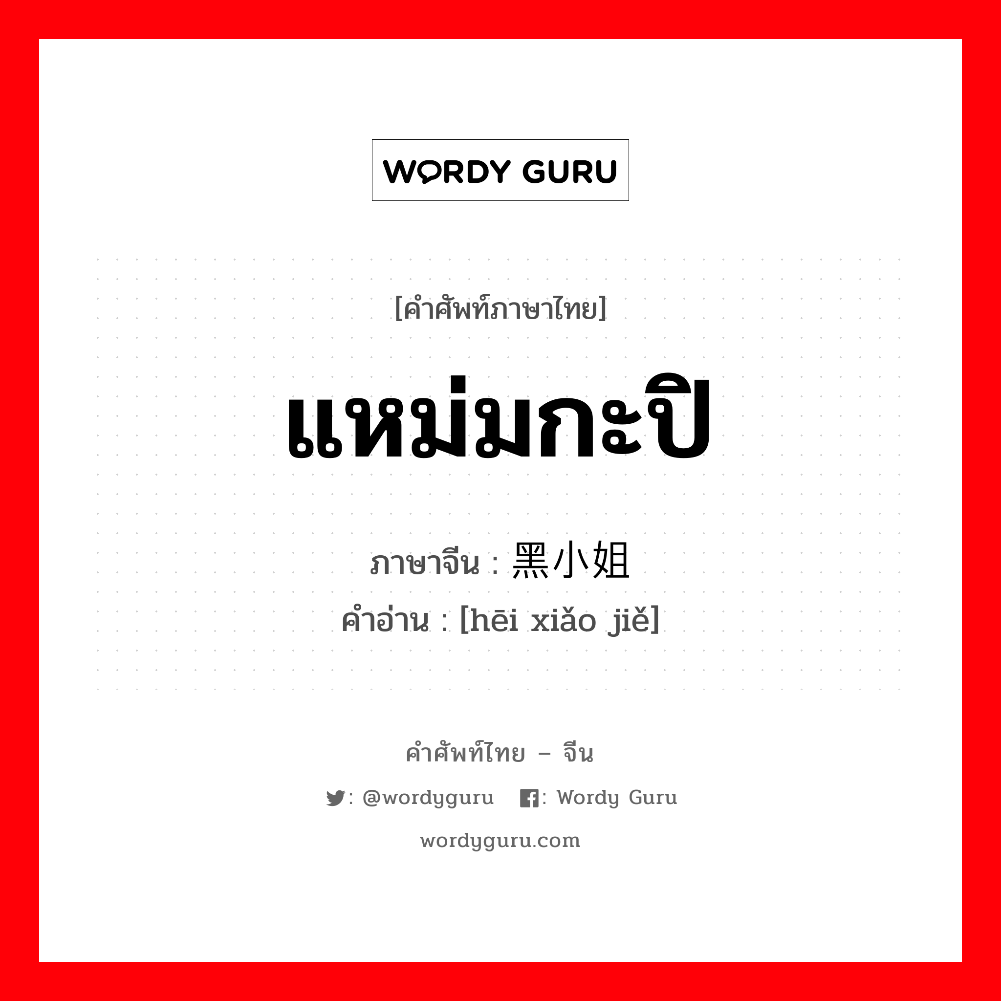 แหม่มกะปิ ภาษาจีนคืออะไร, คำศัพท์ภาษาไทย - จีน แหม่มกะปิ ภาษาจีน 黑小姐 คำอ่าน [hēi xiǎo jiě]