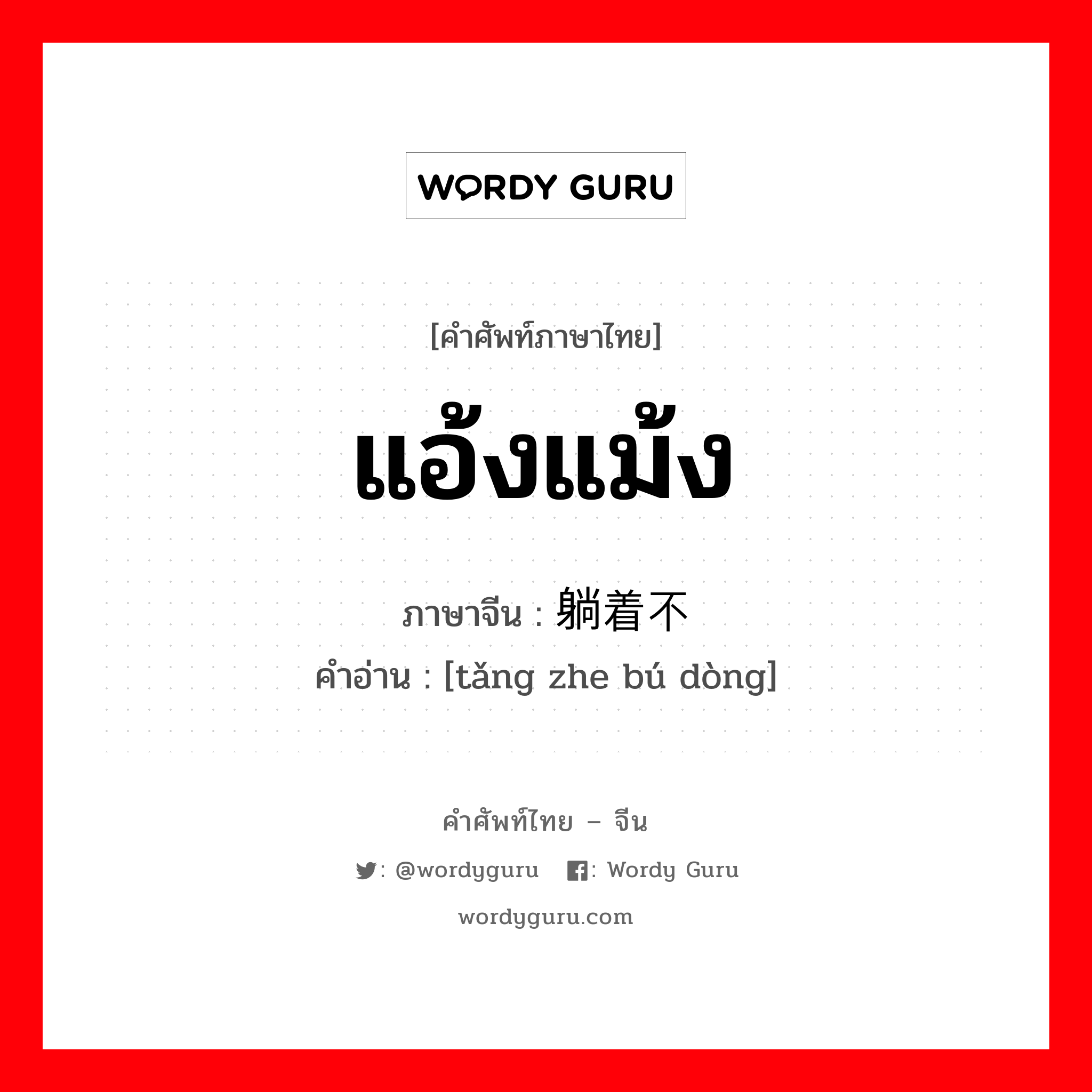 แอ้งแม้ง ภาษาจีนคืออะไร, คำศัพท์ภาษาไทย - จีน แอ้งแม้ง ภาษาจีน 躺着不动 คำอ่าน [tǎng zhe bú dòng]